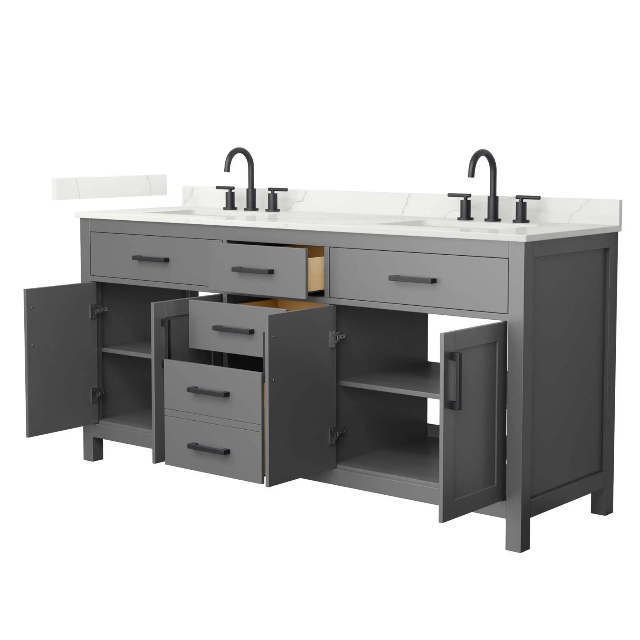 72" Beckett Double Bathroom Vanity in Dark Gray with Matte Black Trim by Wyndham