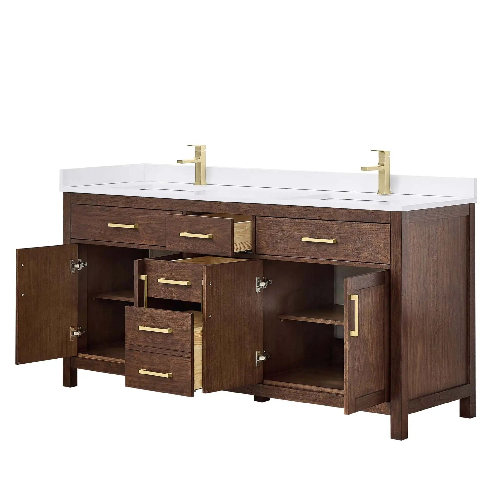 72" Beckett Double Bathroom Vanity in Dark Walnut with Brushed Gold Trim by Wyndham