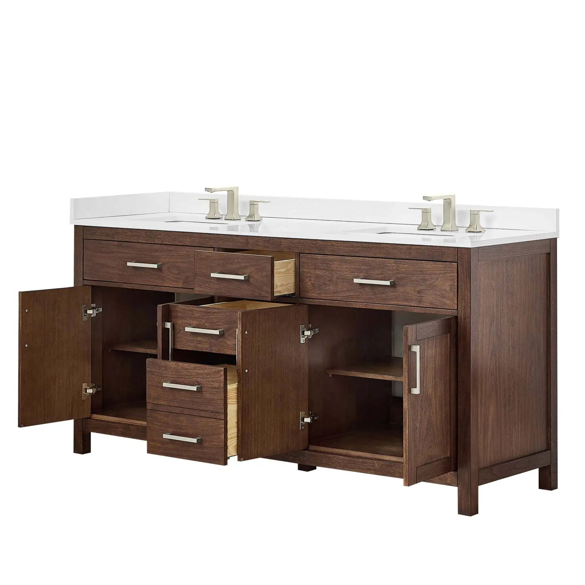 72" Beckett Double Bathroom Vanity in Dark Walnut with Brushed Nickel Trim by Wyndham