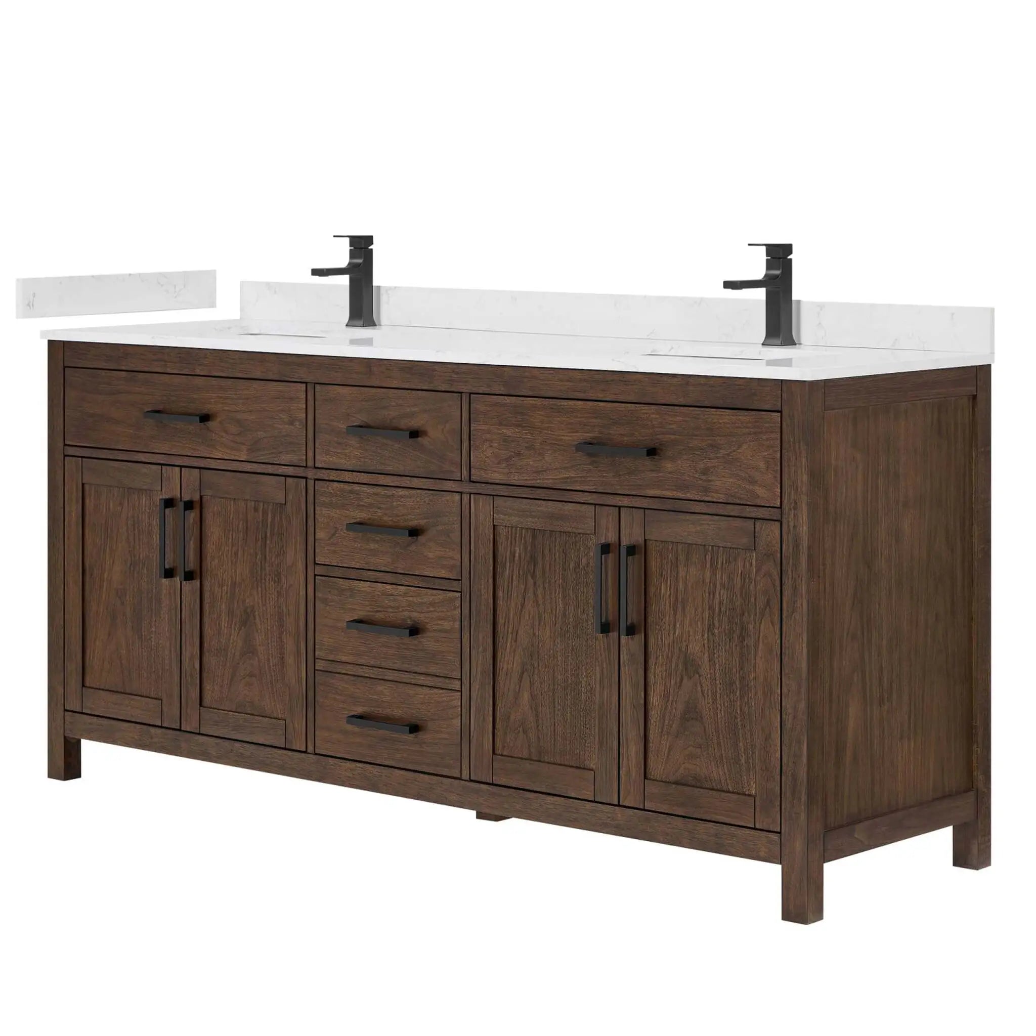 72" Beckett Double Bathroom Vanity in Dark Walnut with Matte Black Trim by Wyndham