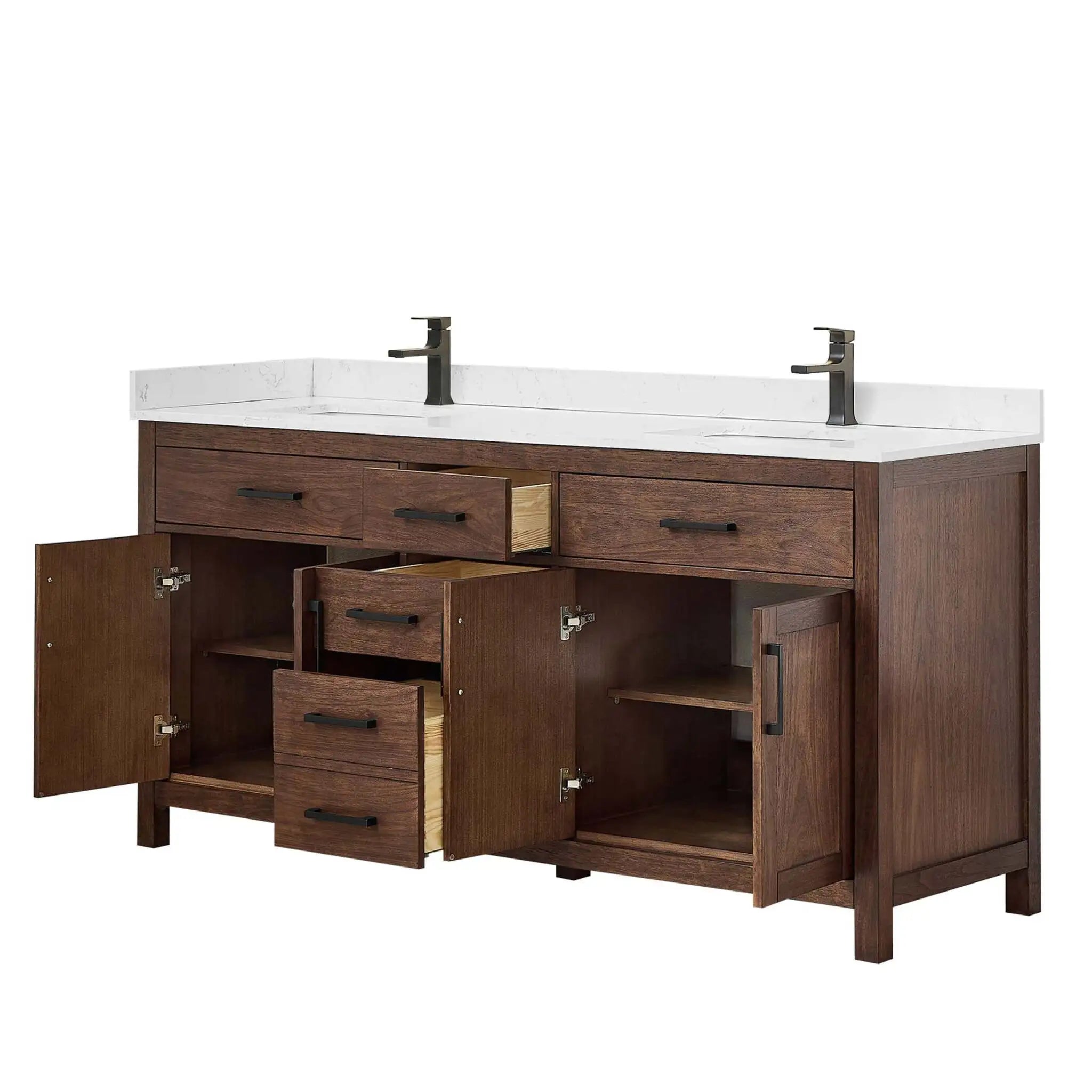72" Beckett Double Bathroom Vanity in Dark Walnut with Matte Black Trim by Wyndham