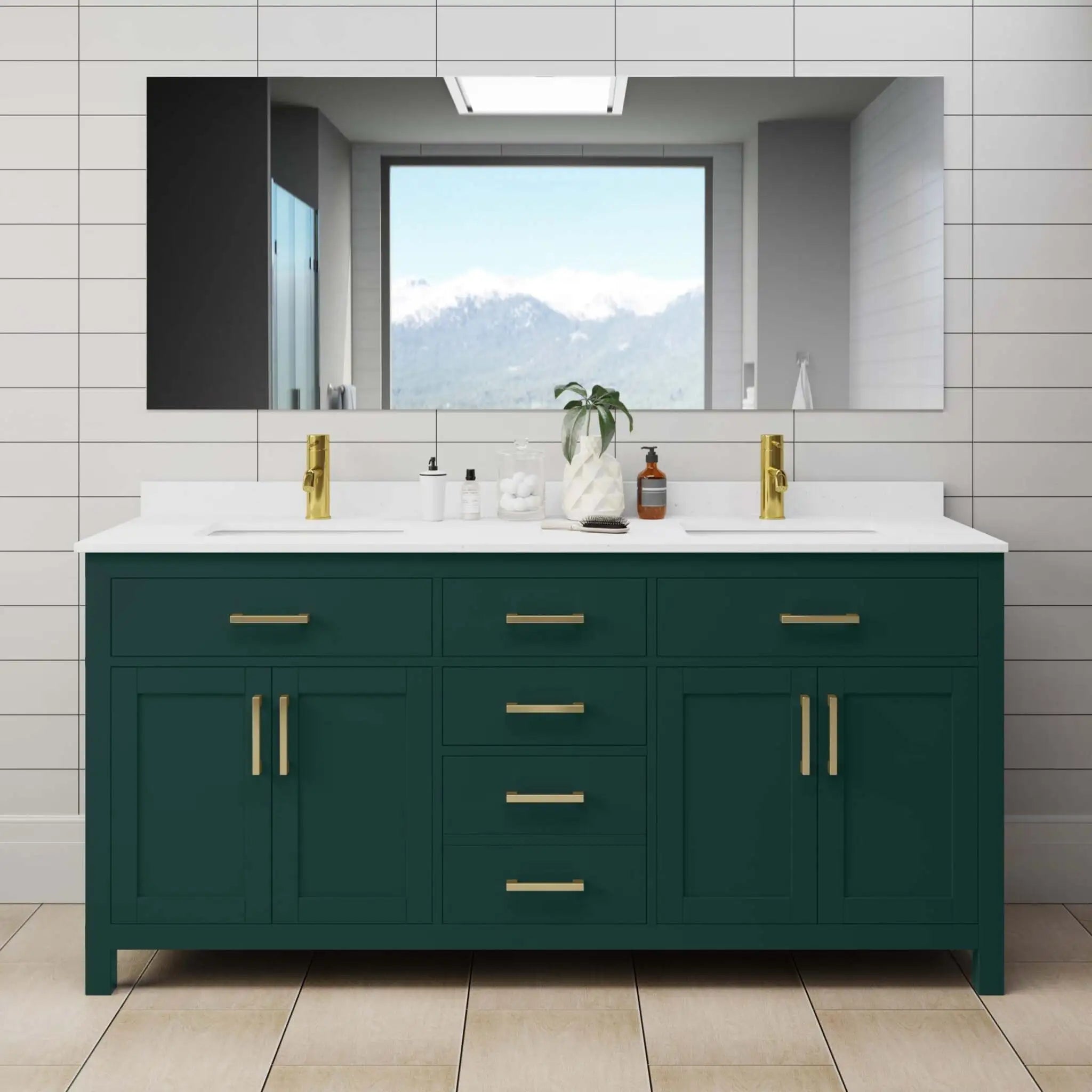 72" Beckett Double Bathroom Vanity in Green with Brushed Gold Trim by Wyndham