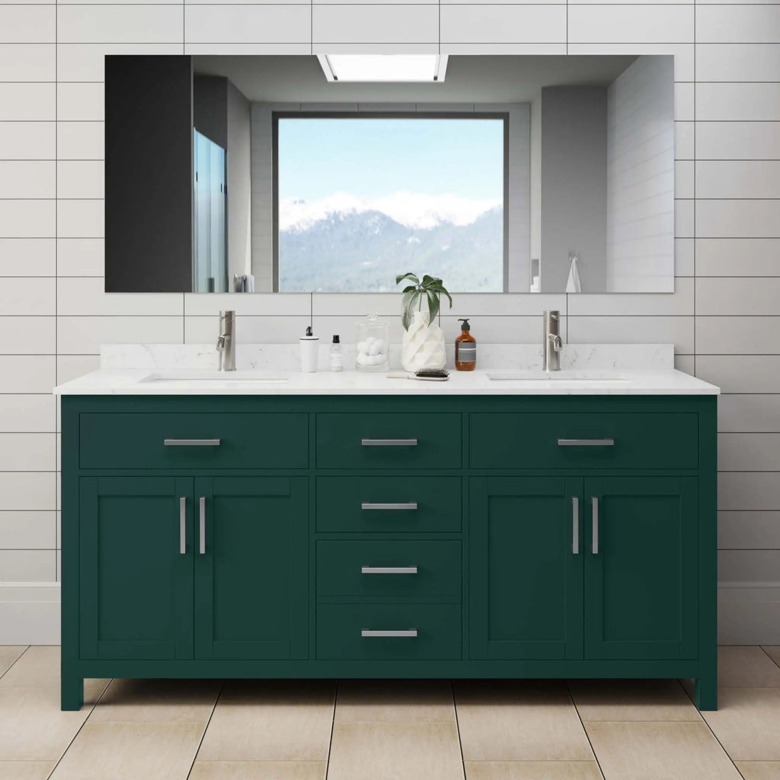 72" Beckett Double Bathroom Vanity in Green with Brushed Nickel Trim by Wyndham
