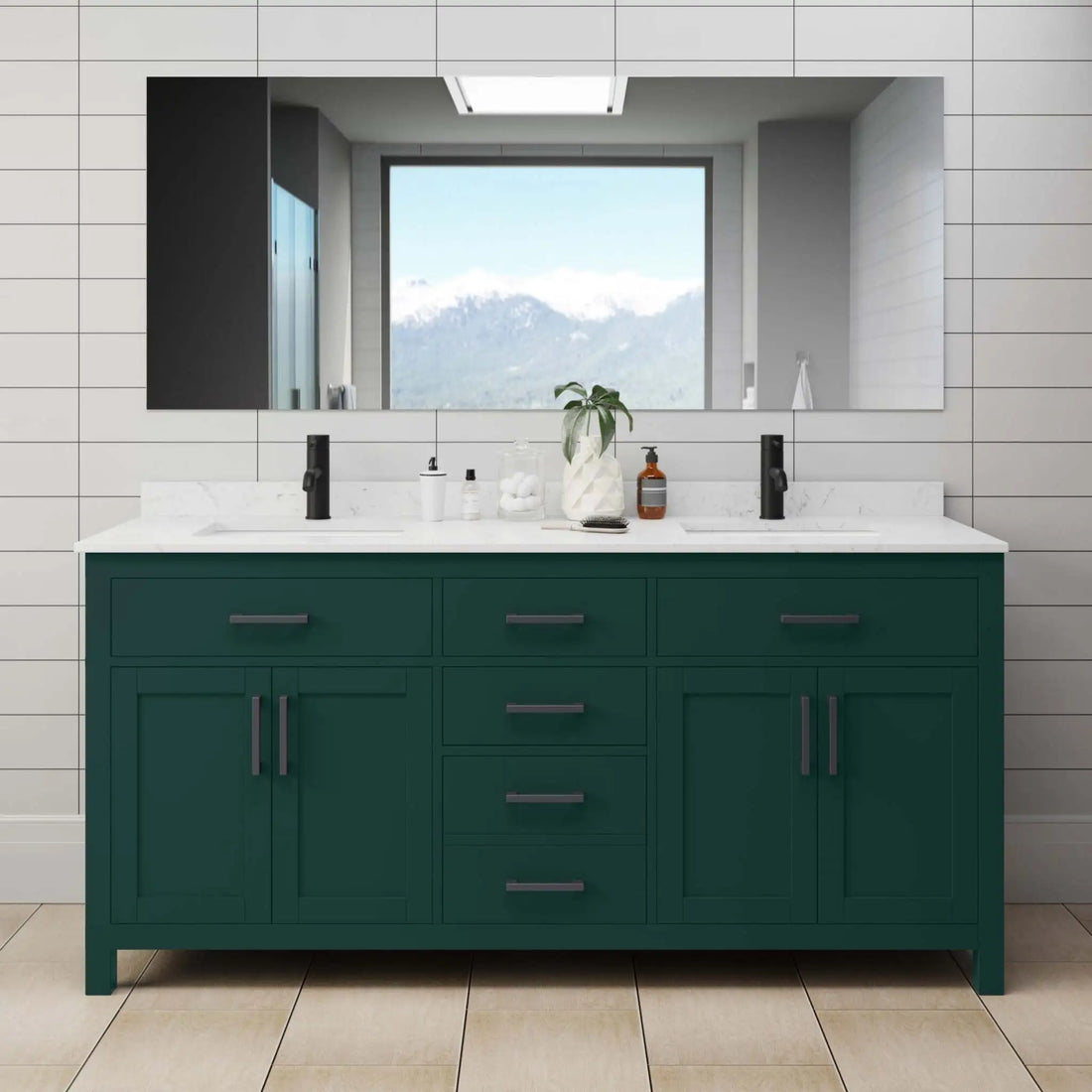 72" Beckett Double Bathroom Vanity in Green with Matte Black Trim by Wyndham