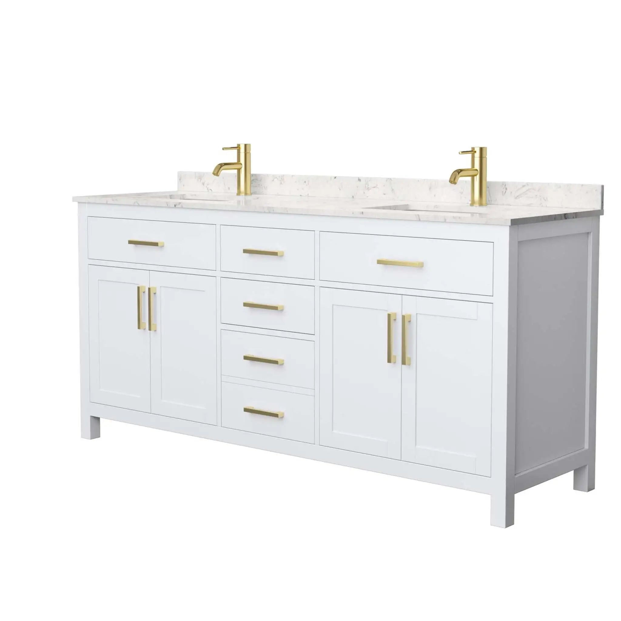 72" Beckett Double Bathroom Vanity in White with Brushed Gold Trim by Wyndham