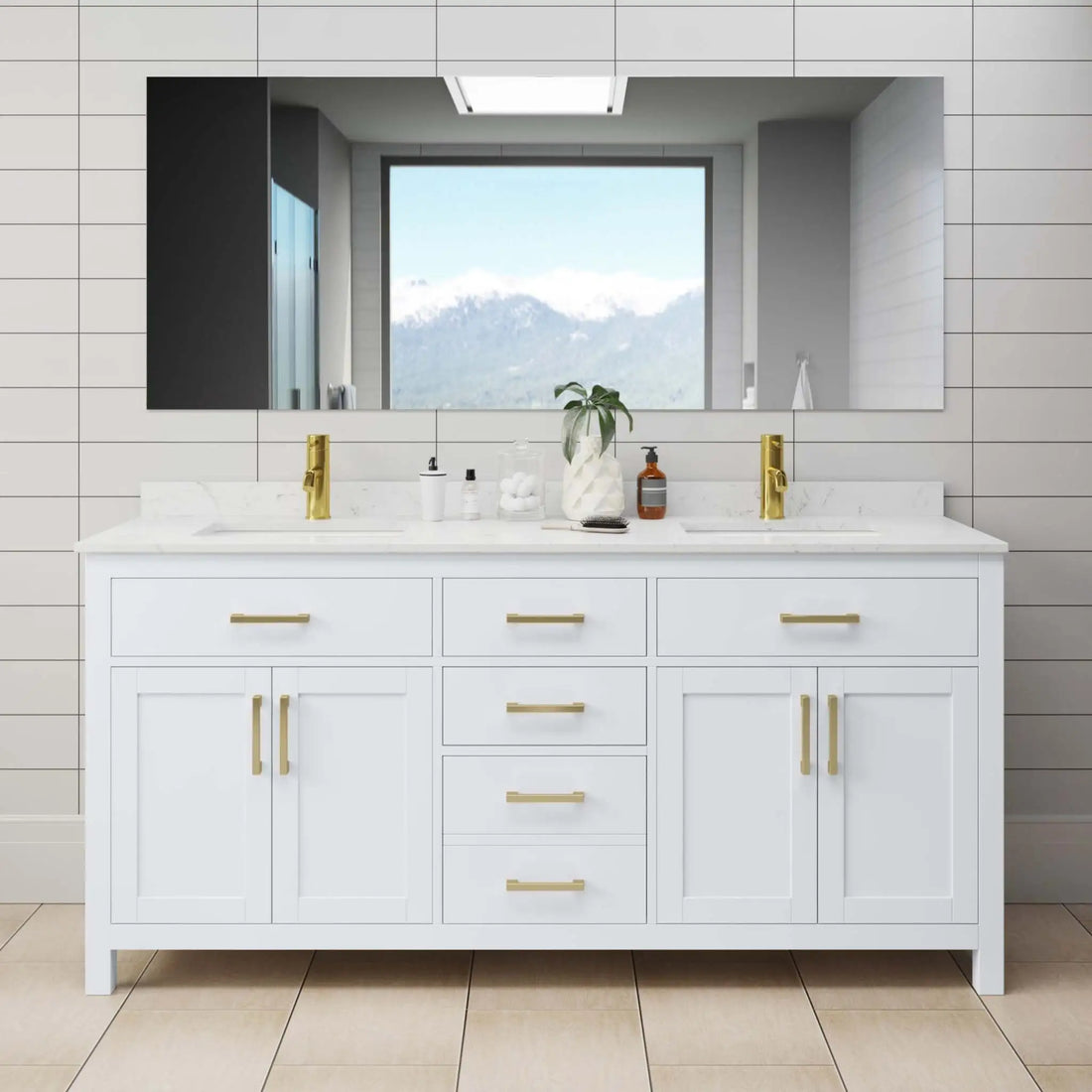 72" Beckett Double Bathroom Vanity in White with Brushed Gold Trim by Wyndham