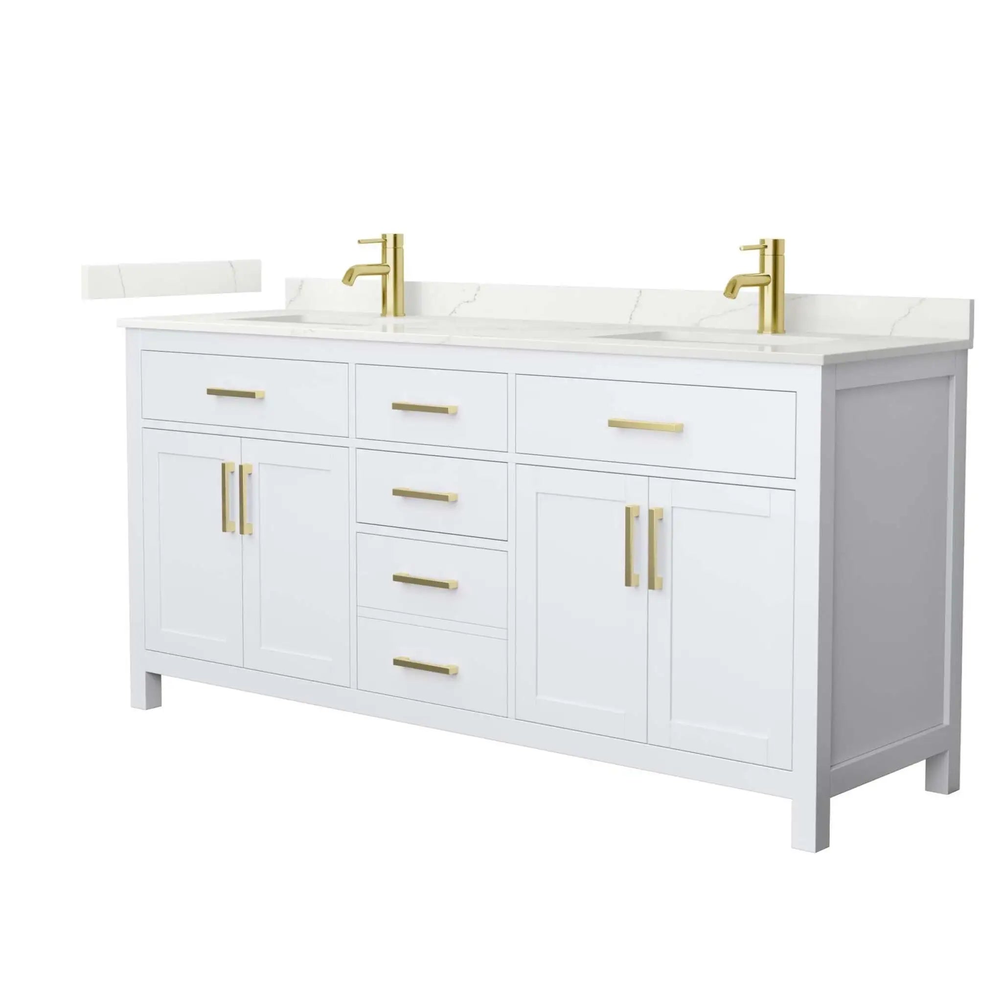 72" Beckett Double Bathroom Vanity in White with Brushed Gold Trim by Wyndham