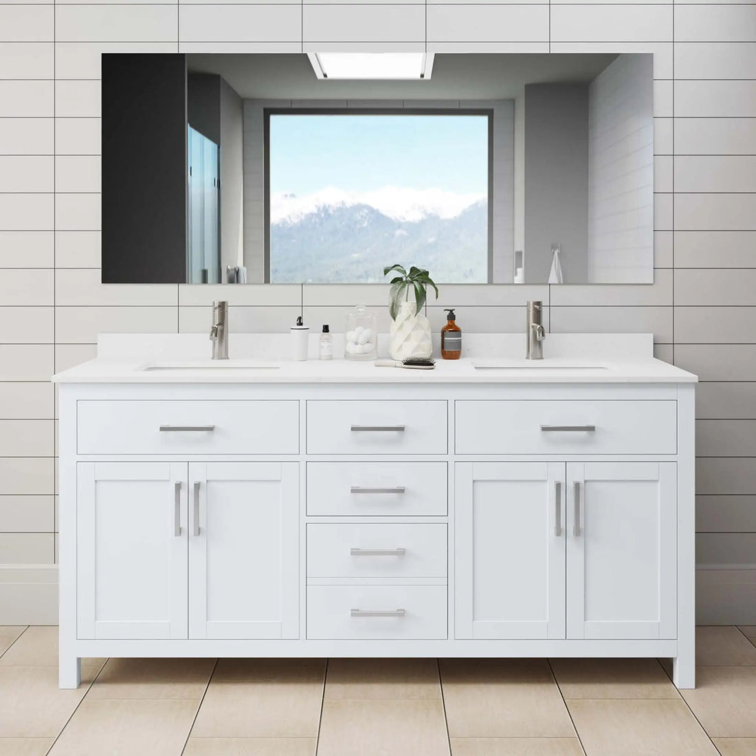 72" Beckett Double Bathroom Vanity in White with Brushed Nickel Trim by Wyndham