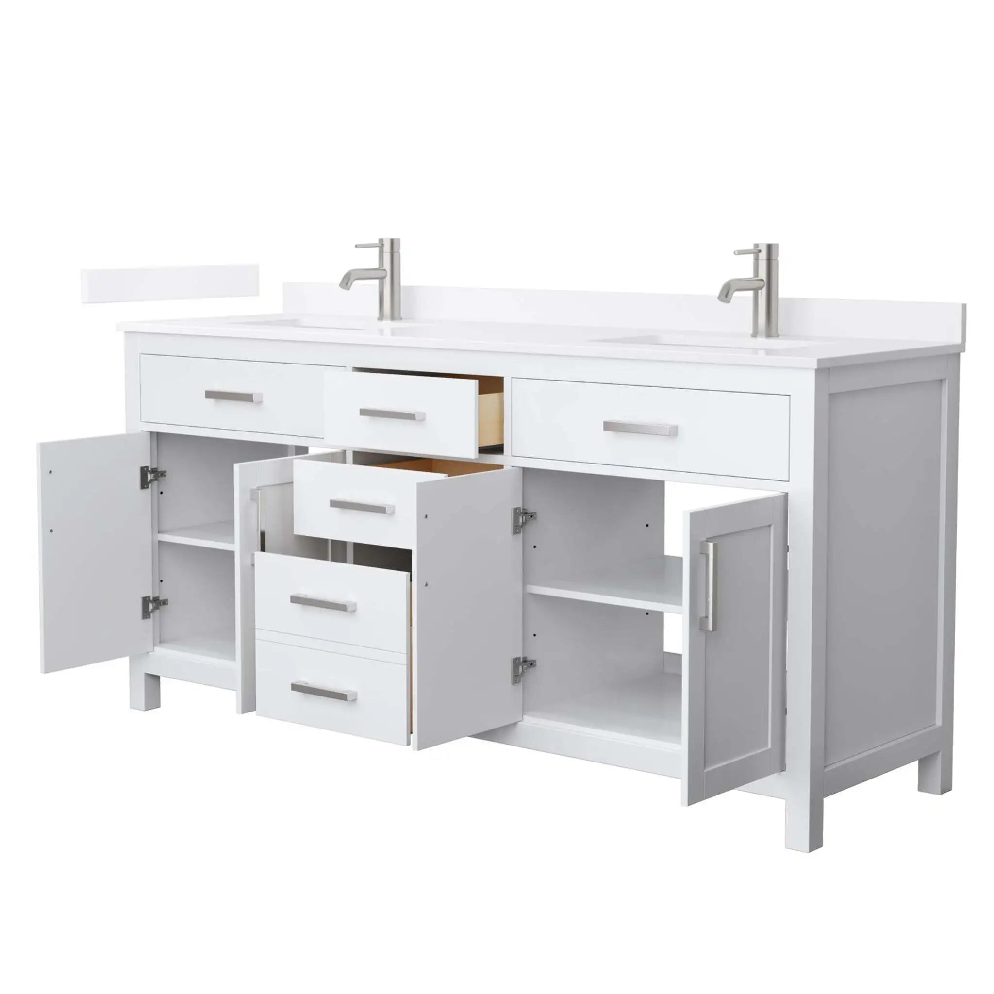 72" Beckett Double Bathroom Vanity in White with Brushed Nickel Trim by Wyndham