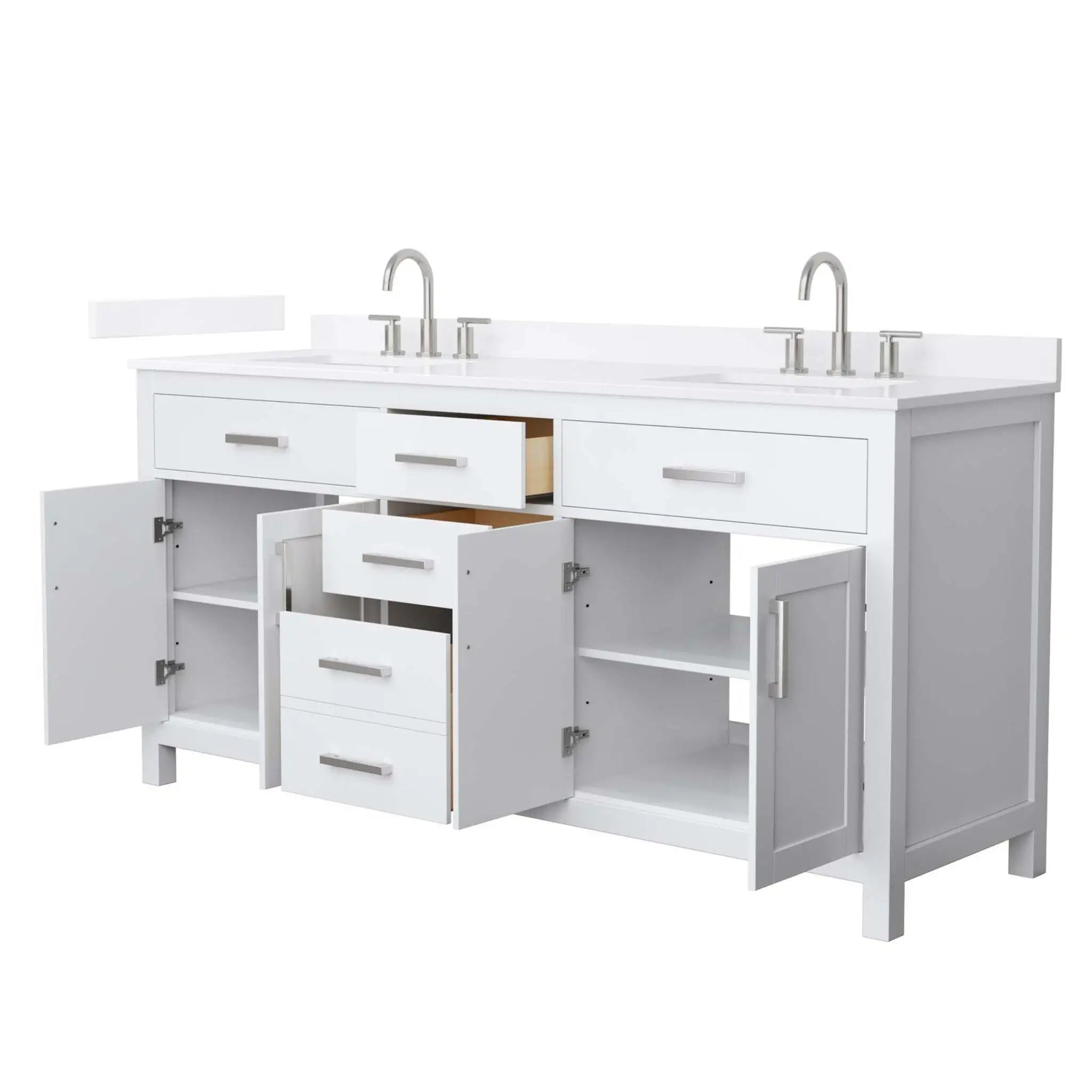 72" Beckett Double Bathroom Vanity in White with Brushed Nickel Trim by Wyndham