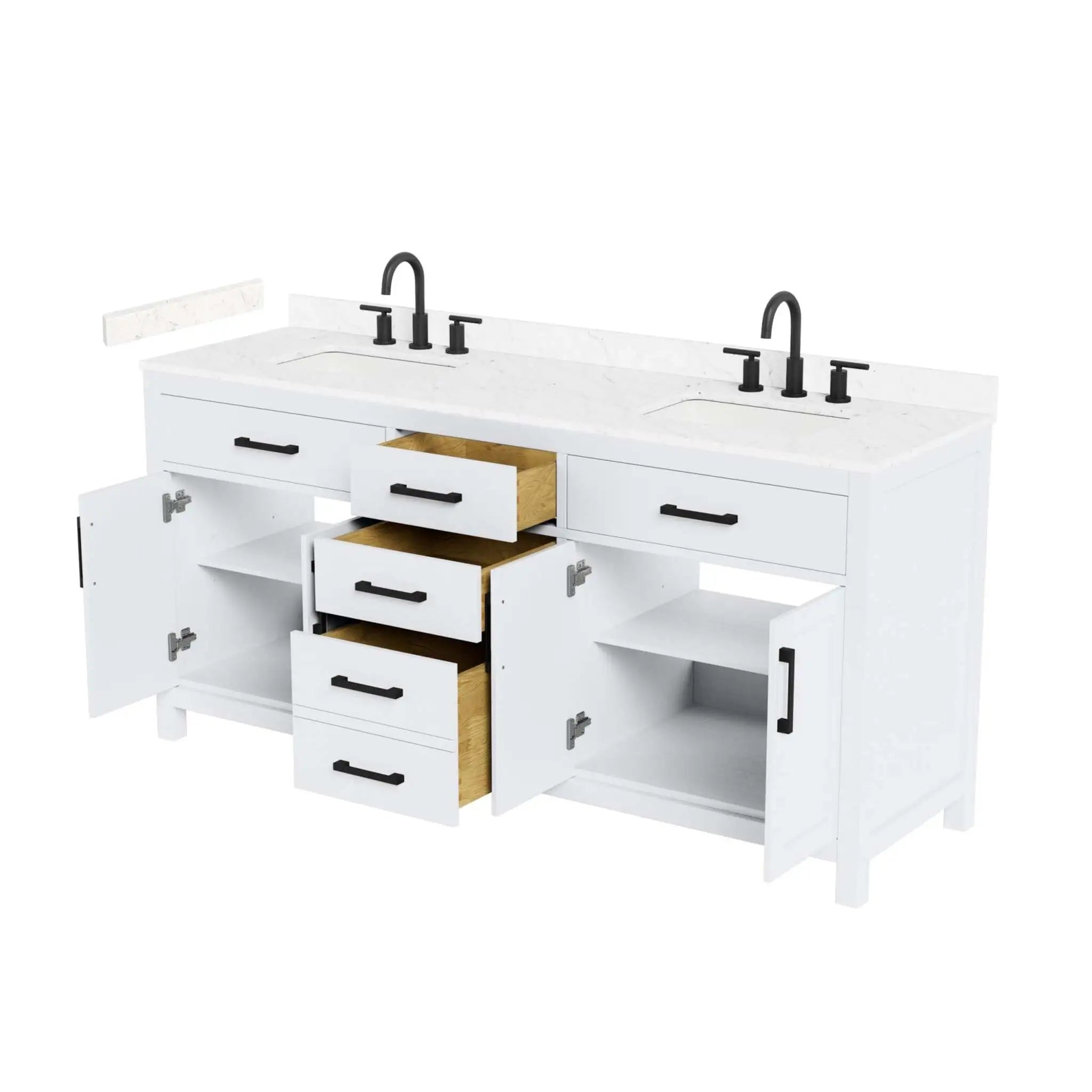 72" Beckett Double Bathroom Vanity in White with Matte Black Trim by Wyndham