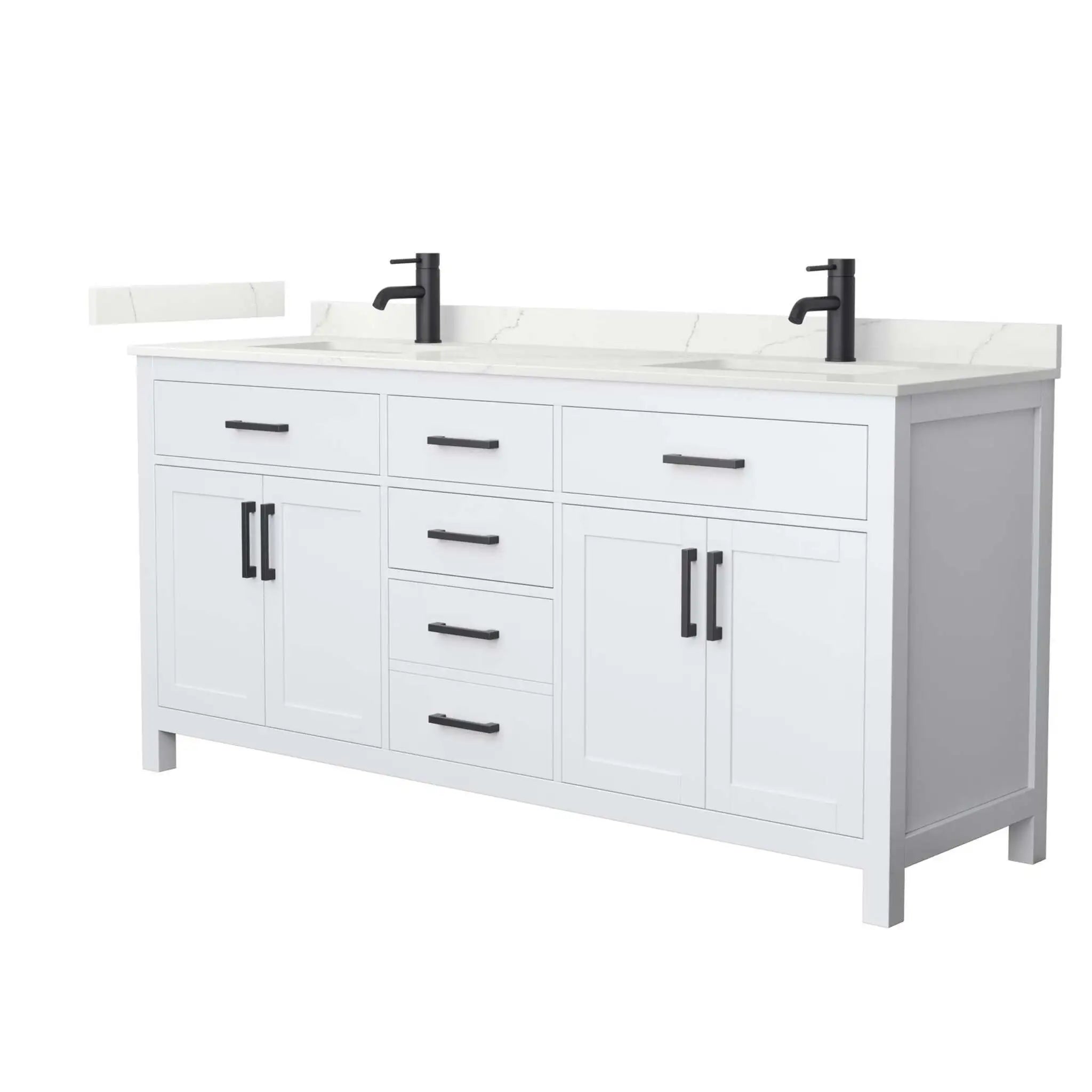 72" Beckett Double Bathroom Vanity in White with Matte Black Trim by Wyndham