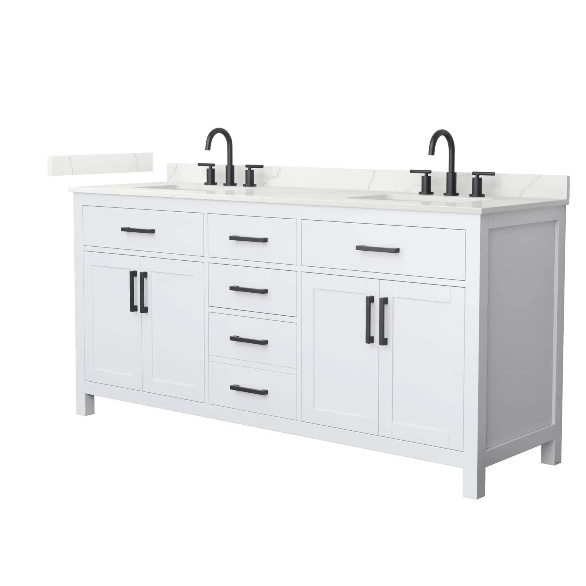 72" Beckett Double Bathroom Vanity in White with Matte Black Trim by Wyndham