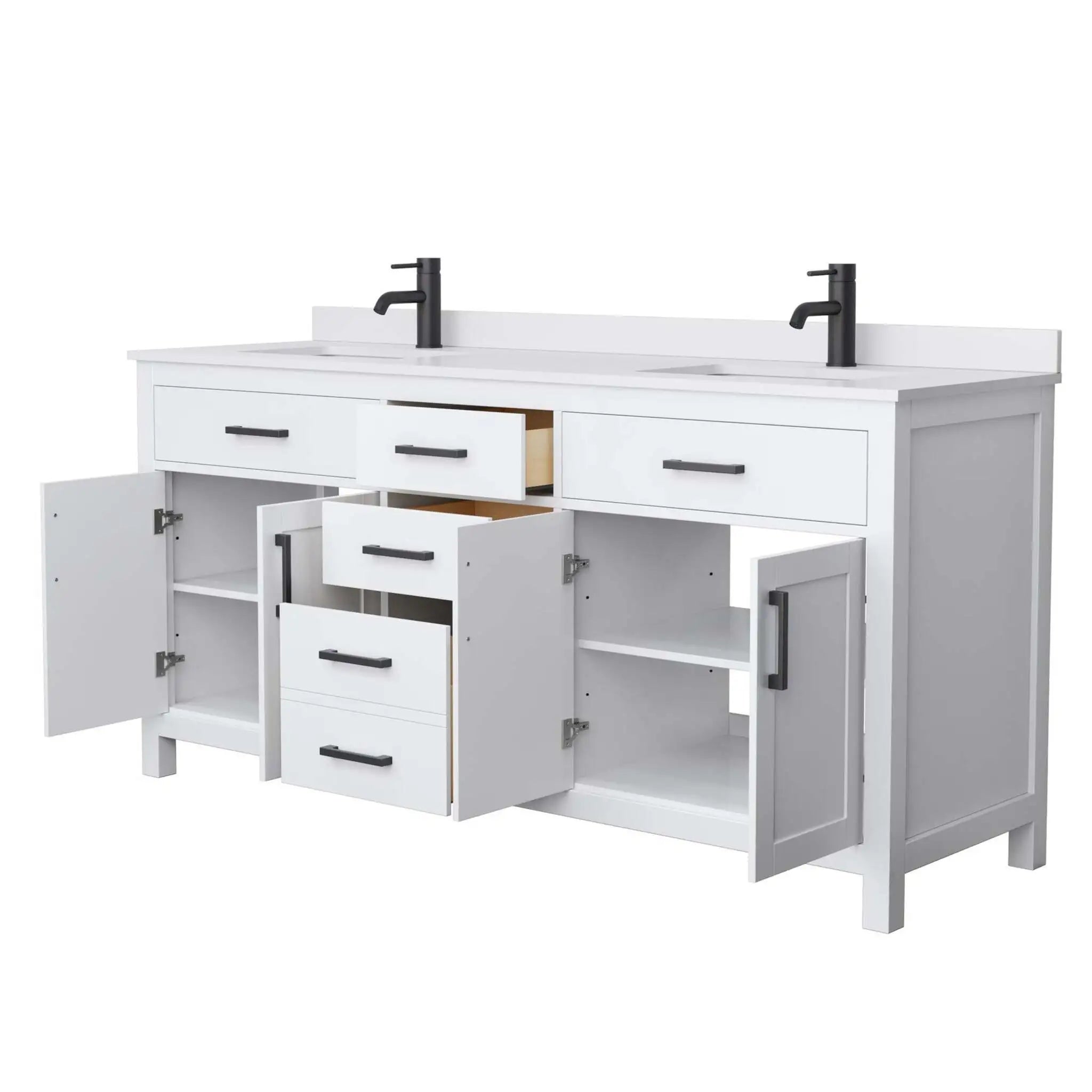 72" Beckett Double Bathroom Vanity in White with Matte Black Trim by Wyndham