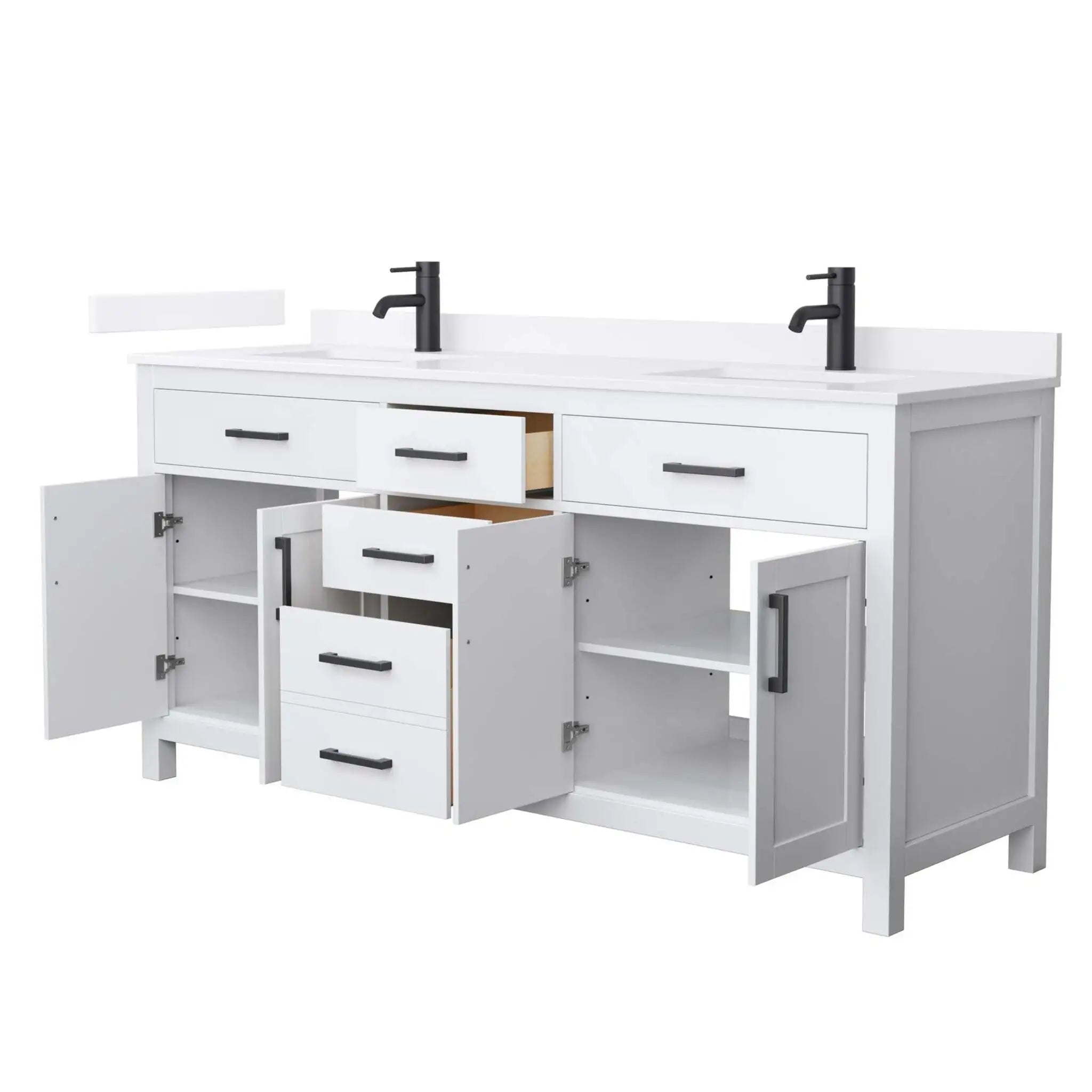 72" Beckett Double Bathroom Vanity in White with Matte Black Trim by Wyndham
