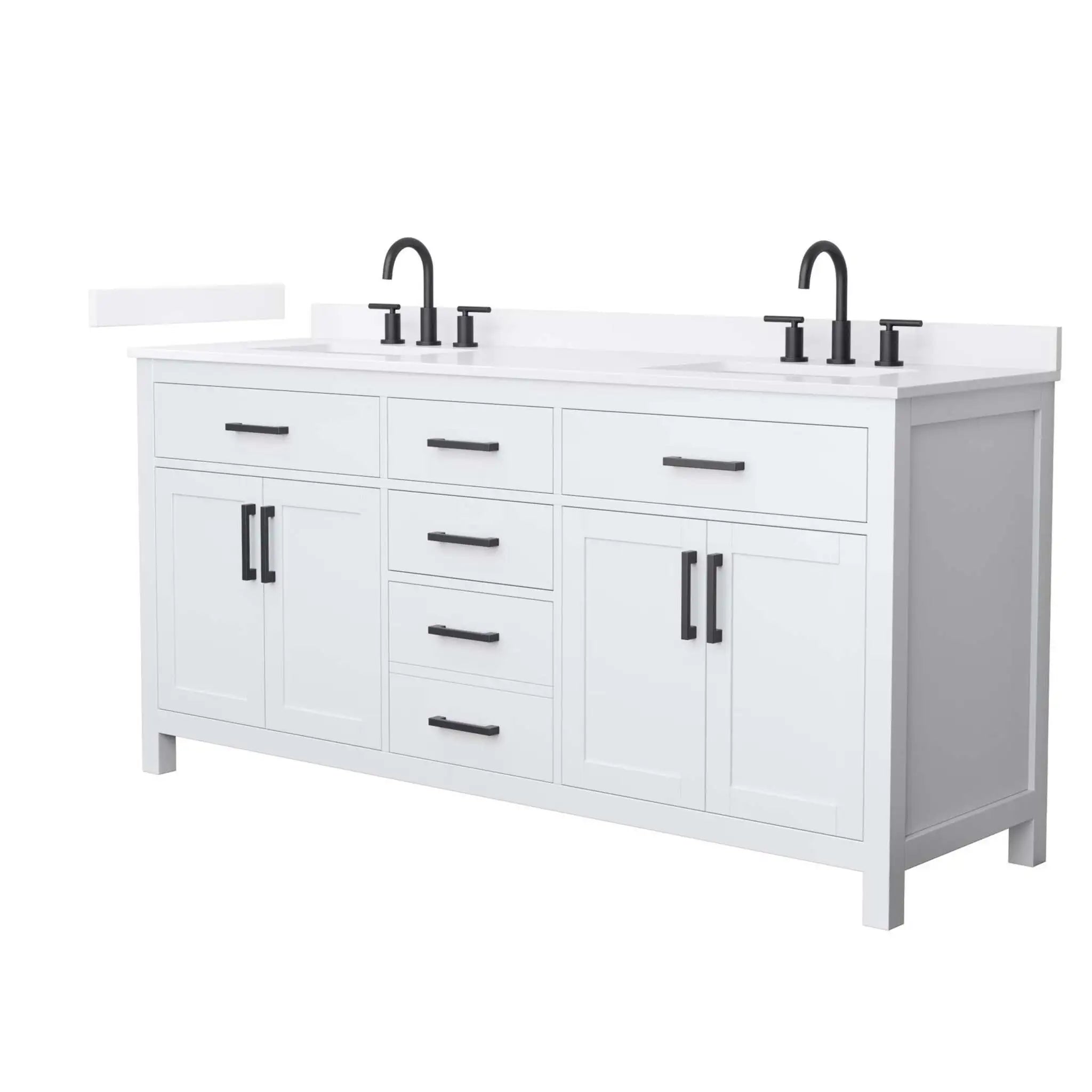 72" Beckett Double Bathroom Vanity in White with Matte Black Trim by Wyndham