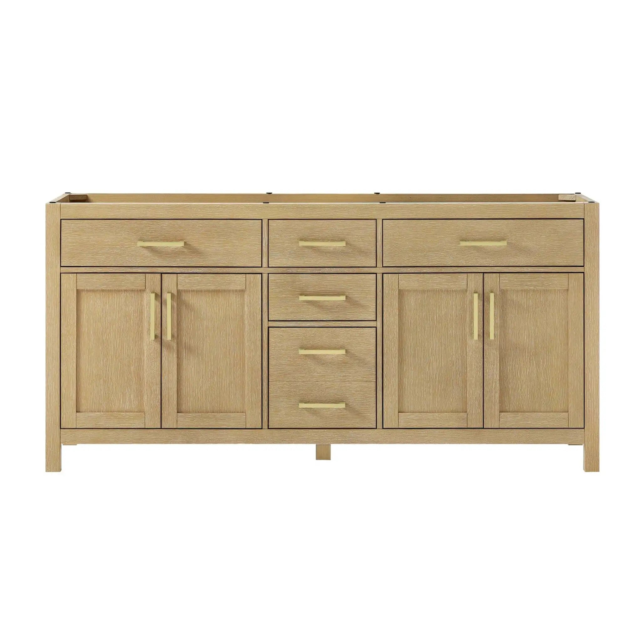 72" Beckett Double Bathroom Vanity in Whitewashed Oak with Brushed Gold Trim by Wyndham