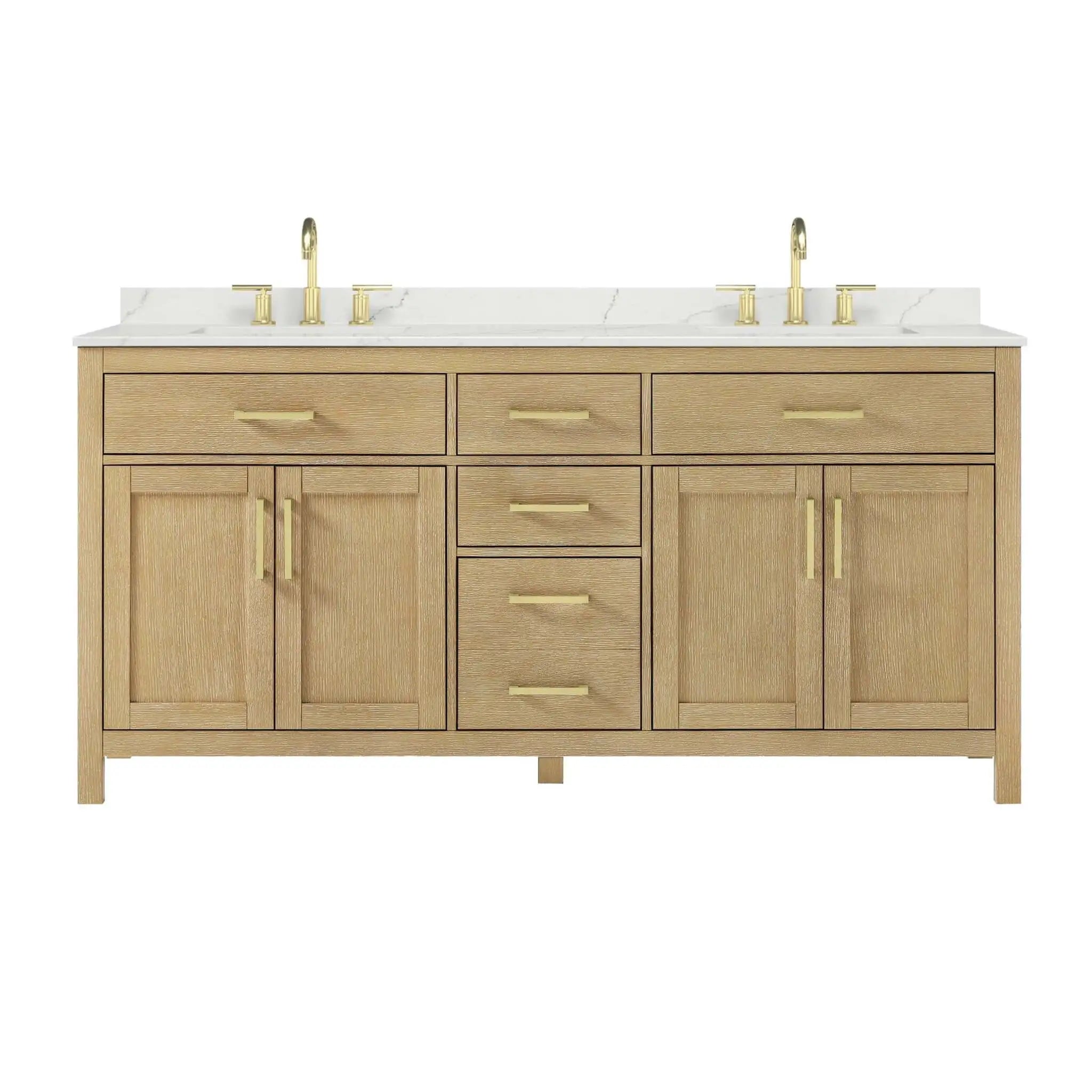 72" Beckett Double Bathroom Vanity in Whitewashed Oak with Brushed Gold Trim by Wyndham