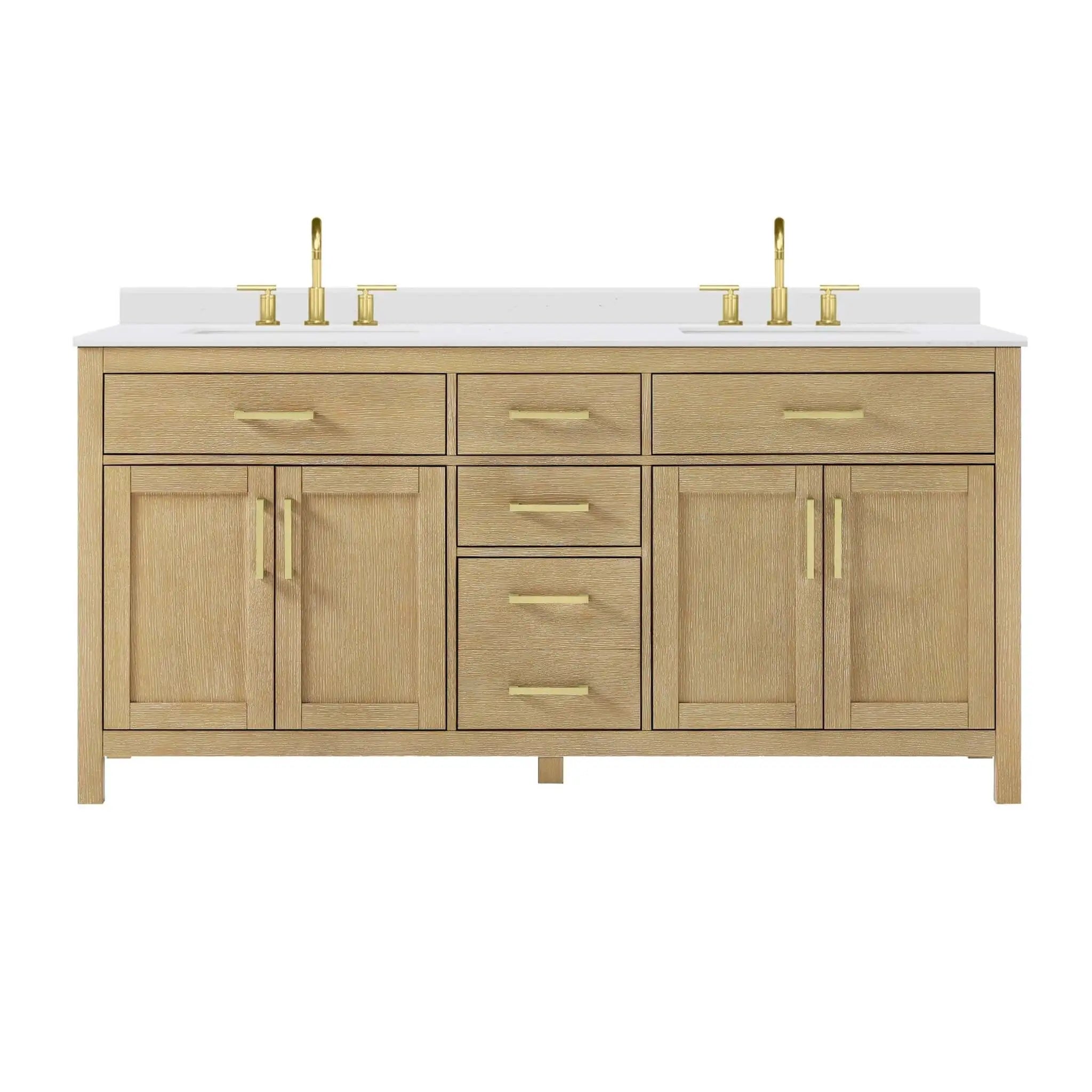 72" Beckett Double Bathroom Vanity in Whitewashed Oak with Brushed Gold Trim by Wyndham