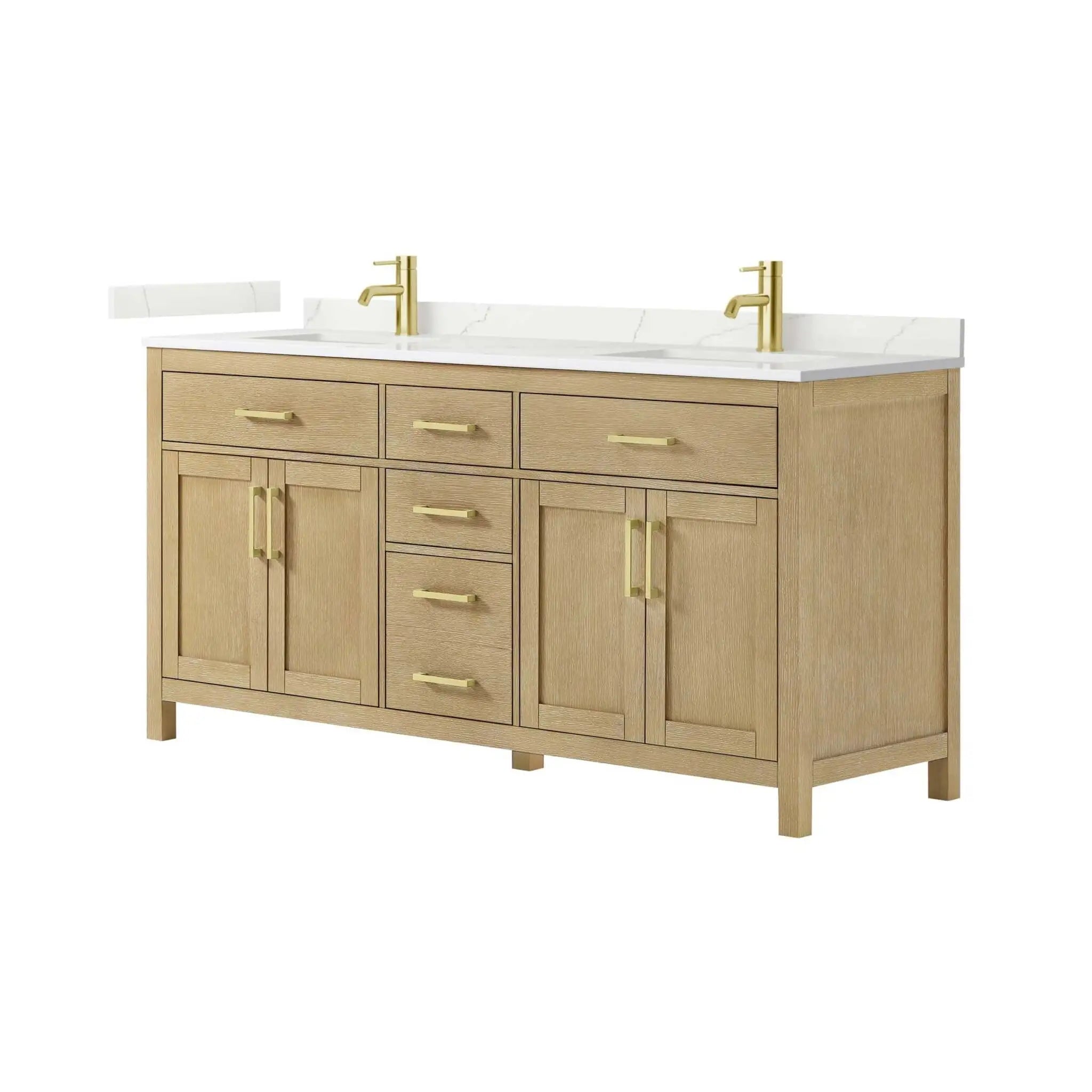 72" Beckett Double Bathroom Vanity in Whitewashed Oak with Brushed Gold Trim by Wyndham