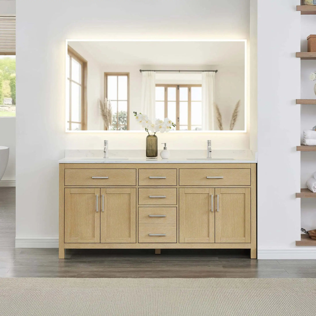72" Beckett Double Bathroom Vanity in Whitewashed Oak with Brushed Nickel Trim by Wyndham