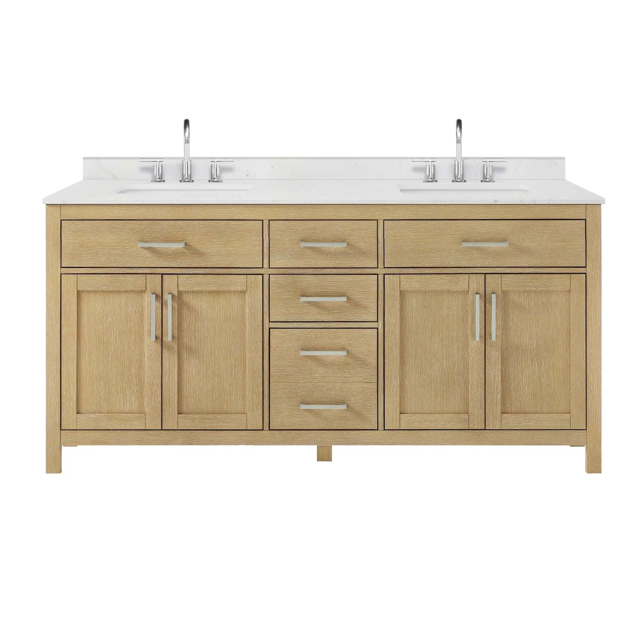 72" Beckett Double Bathroom Vanity in Whitewashed Oak with Brushed Nickel Trim by Wyndham