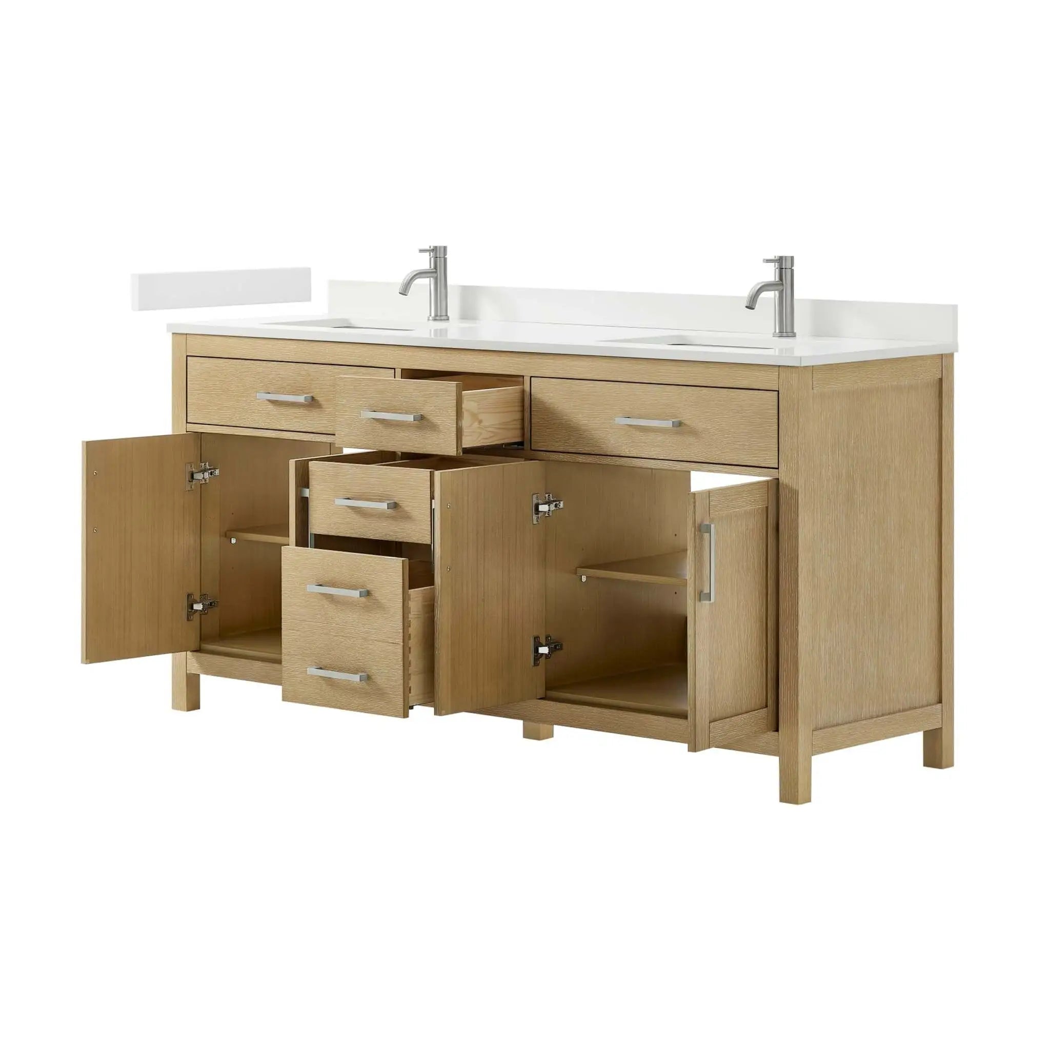 72" Beckett Double Bathroom Vanity in Whitewashed Oak with Brushed Nickel Trim by Wyndham
