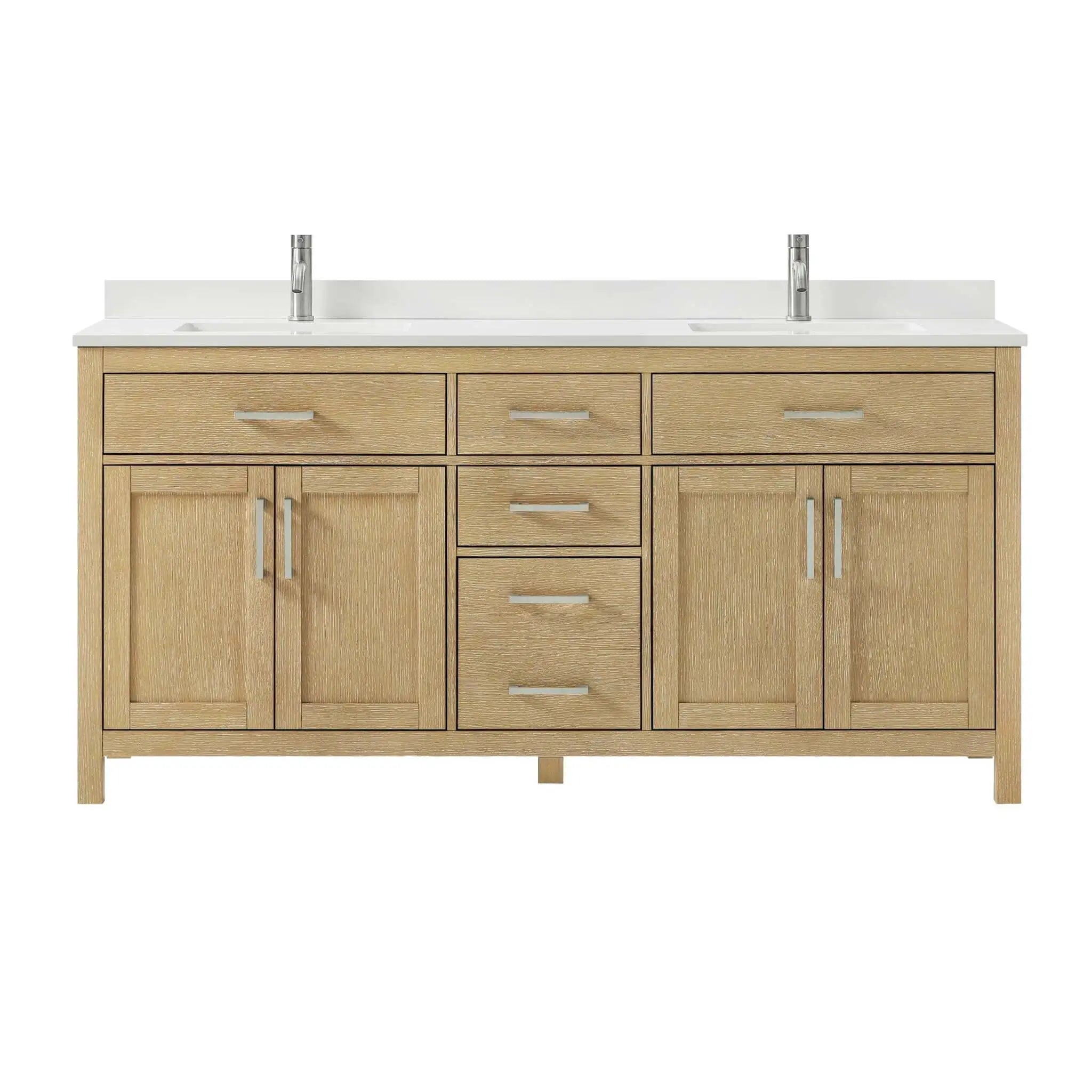 72" Beckett Double Bathroom Vanity in Whitewashed Oak with Brushed Nickel Trim by Wyndham