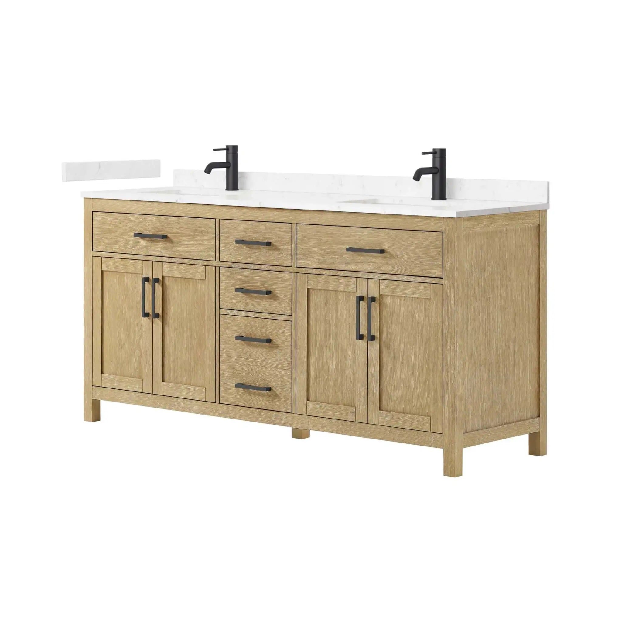 72" Beckett Double Bathroom Vanity in Whitewashed Oak with Matte Black Trim by Wyndham