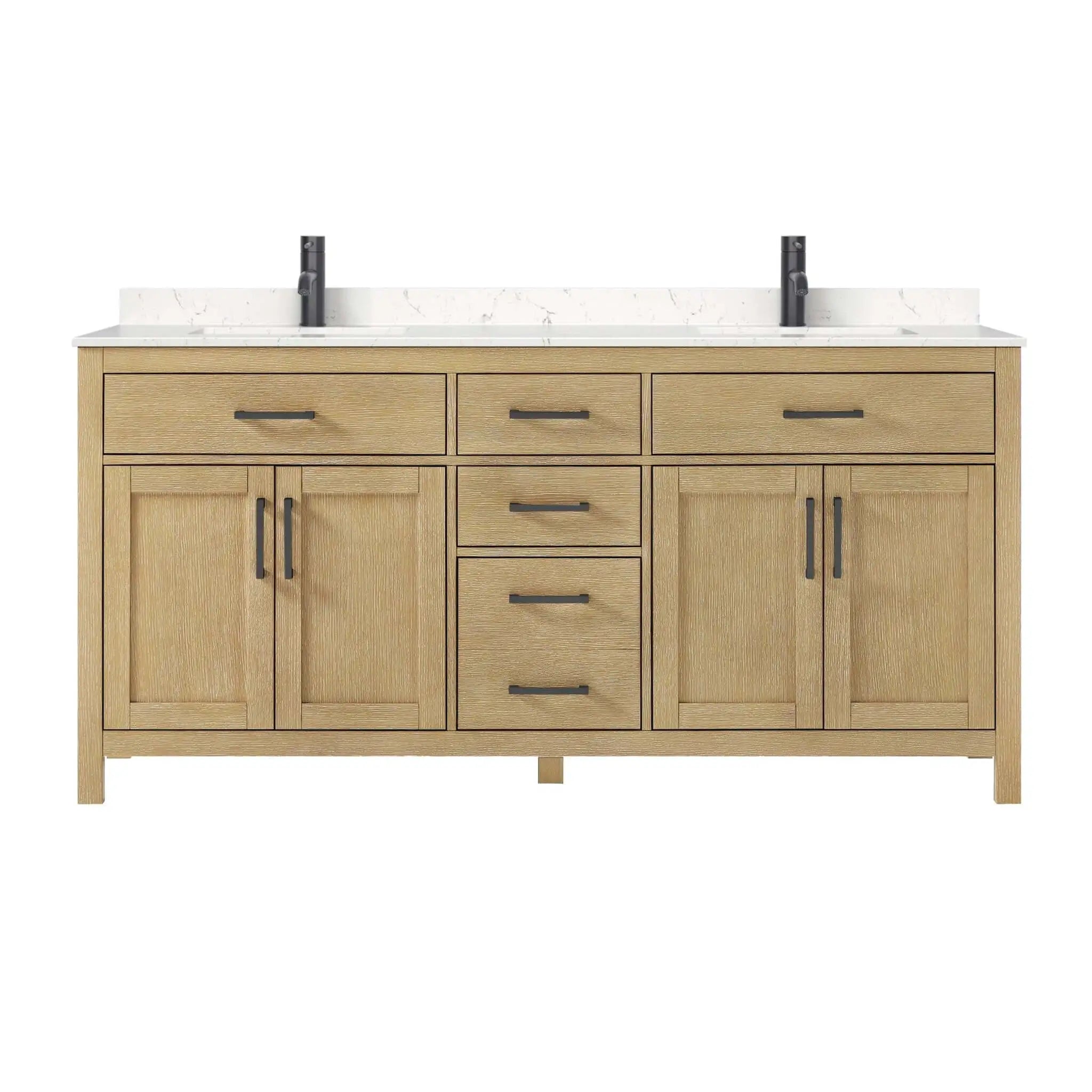 72" Beckett Double Bathroom Vanity in Whitewashed Oak with Matte Black Trim by Wyndham