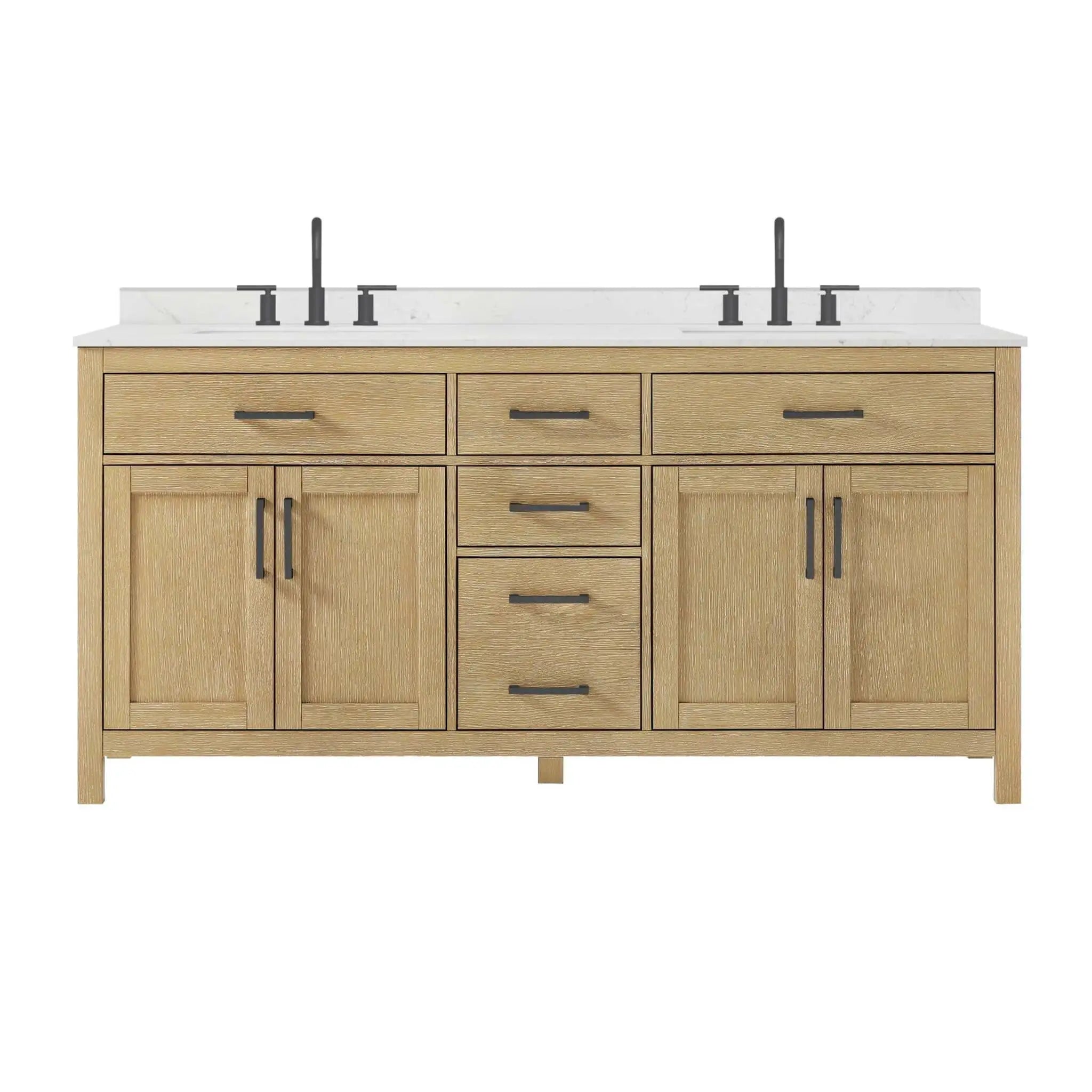 72" Beckett Double Bathroom Vanity in Whitewashed Oak with Matte Black Trim by Wyndham