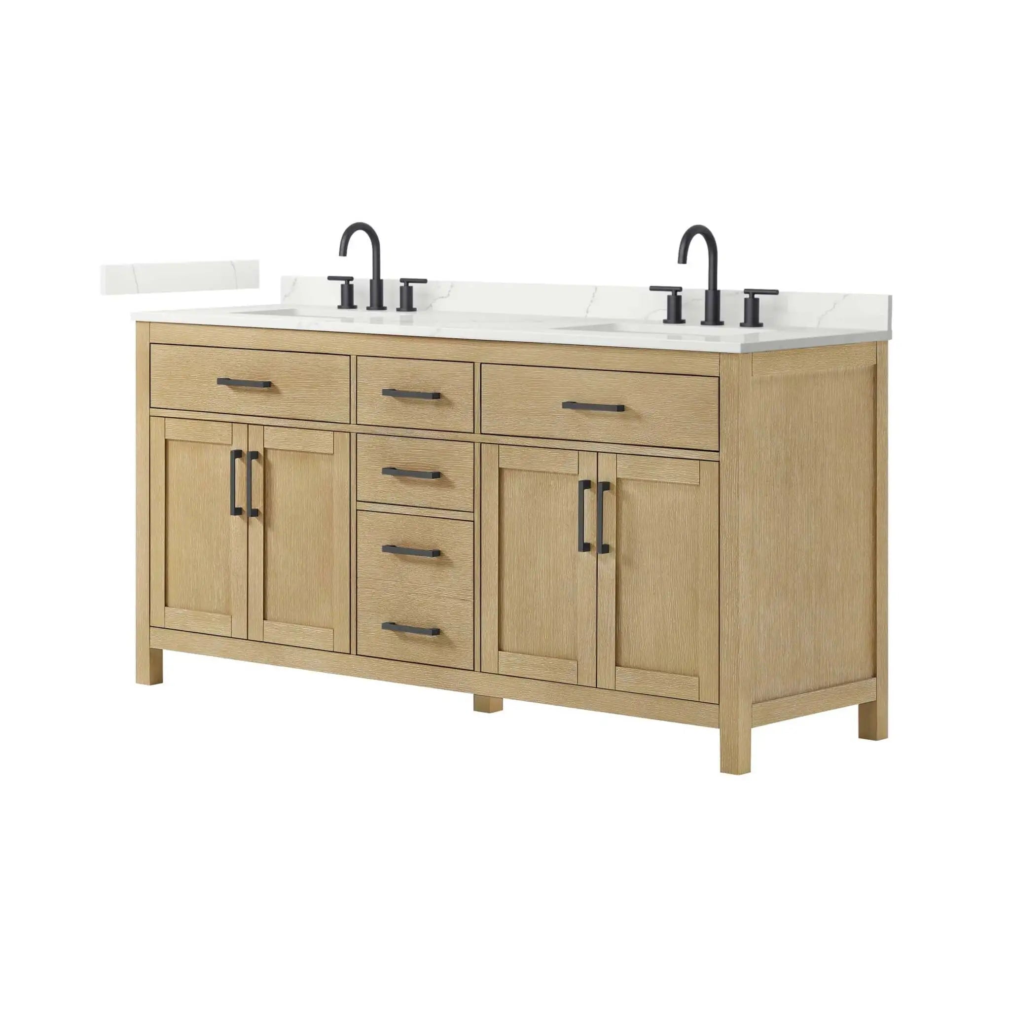72" Beckett Double Bathroom Vanity in Whitewashed Oak with Matte Black Trim by Wyndham