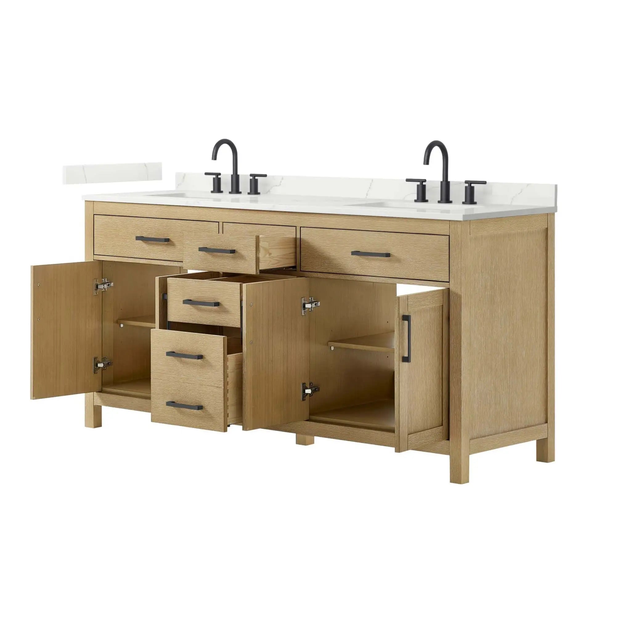 72" Beckett Double Bathroom Vanity in Whitewashed Oak with Matte Black Trim by Wyndham