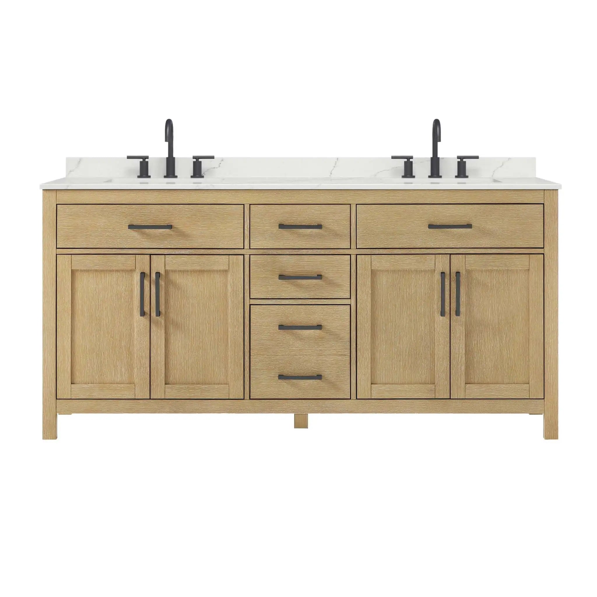 72" Beckett Double Bathroom Vanity in Whitewashed Oak with Matte Black Trim by Wyndham