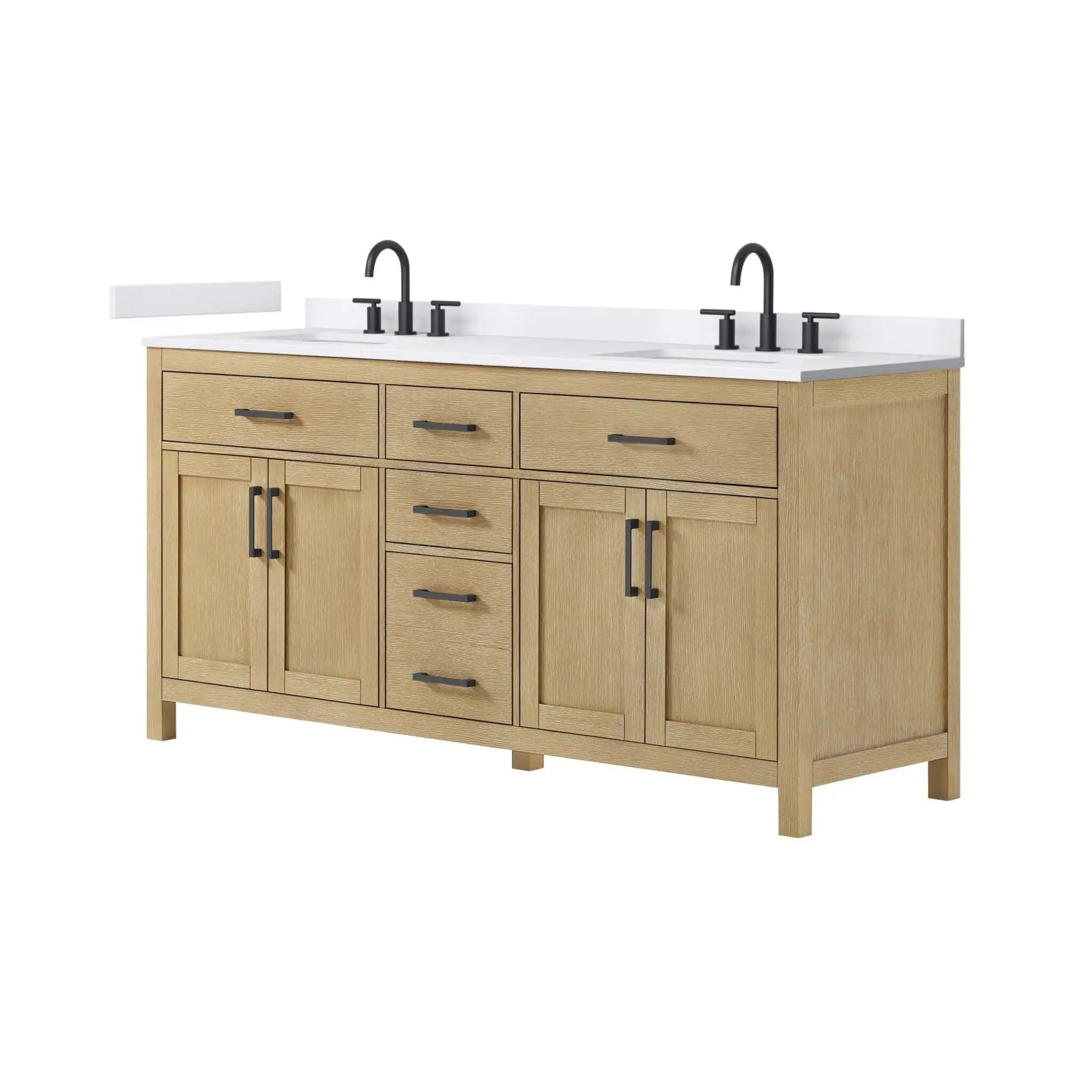 72" Beckett Double Bathroom Vanity in Whitewashed Oak with Matte Black Trim by Wyndham