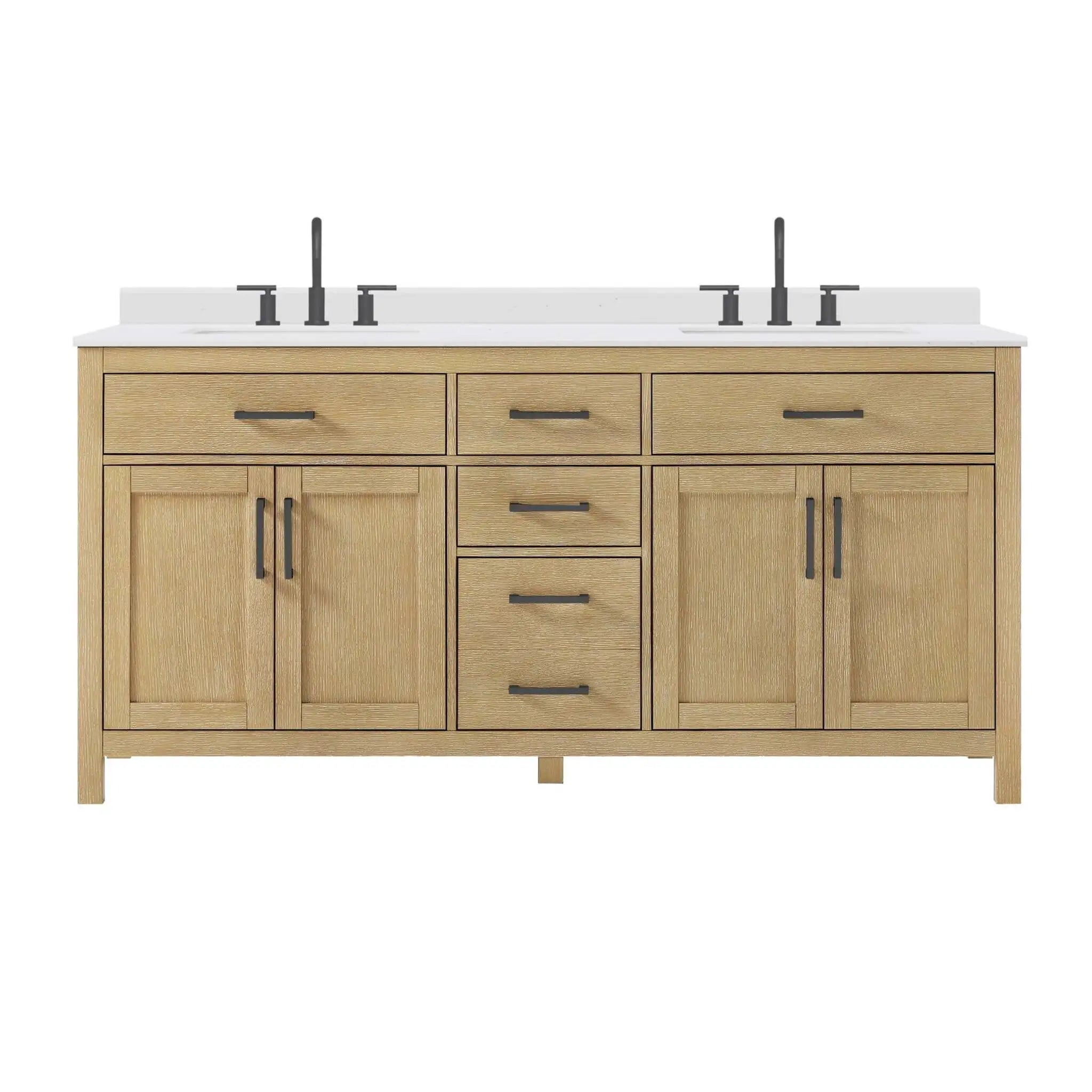 72" Beckett Double Bathroom Vanity in Whitewashed Oak with Matte Black Trim by Wyndham