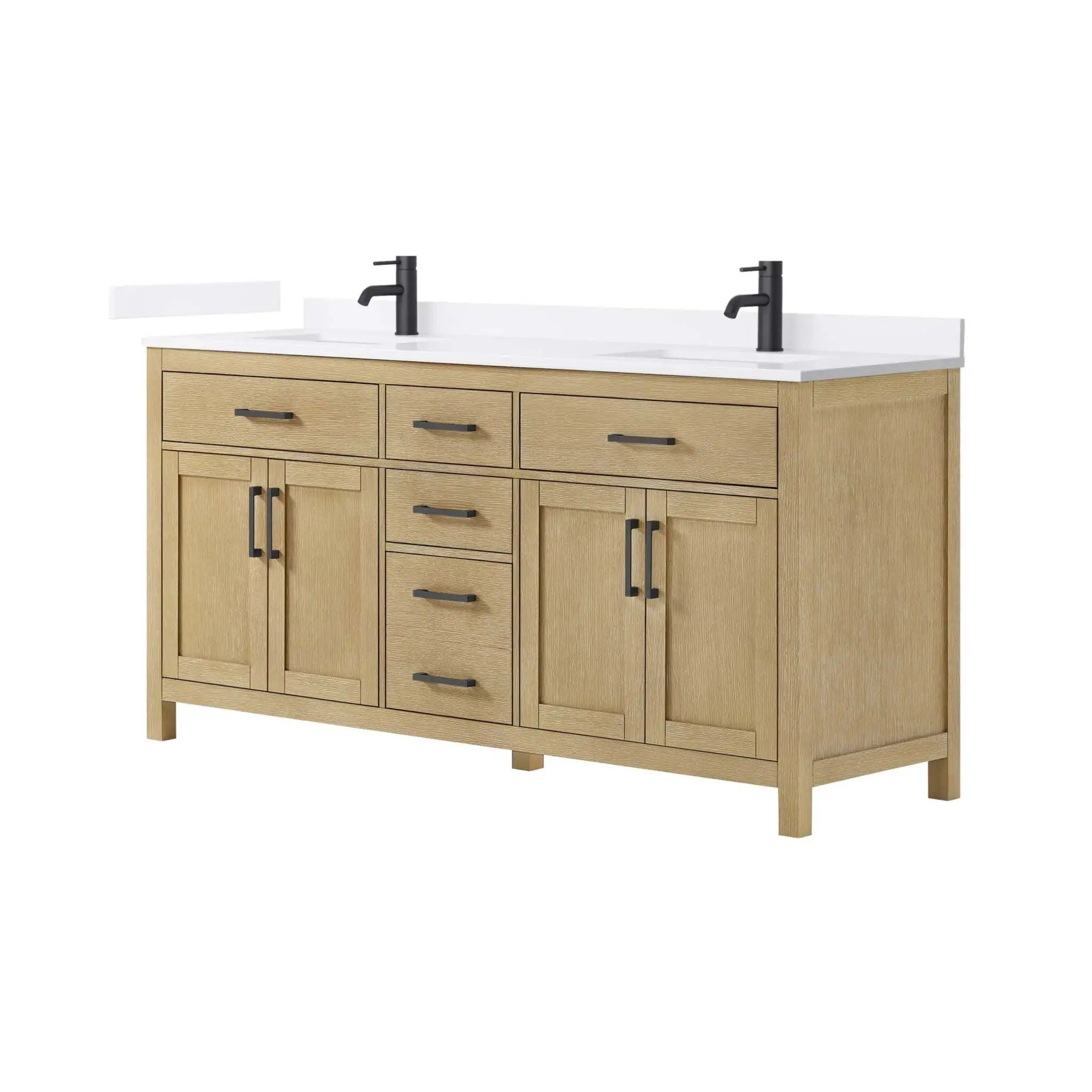 72" Beckett Double Bathroom Vanity in Whitewashed Oak with Matte Black Trim by Wyndham