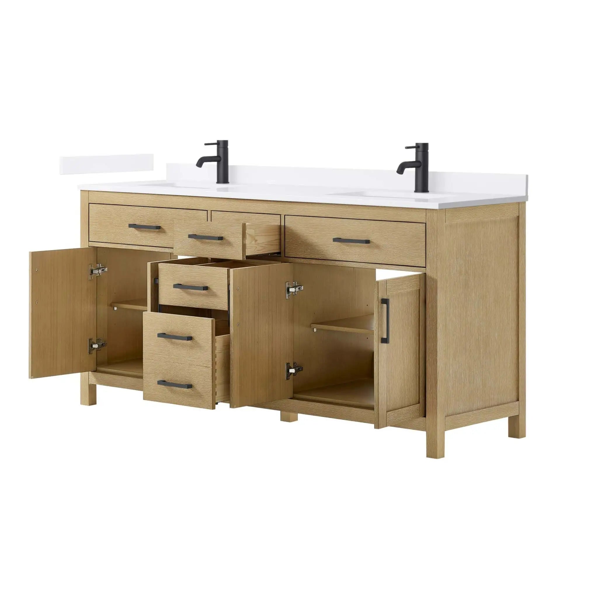 72" Beckett Double Bathroom Vanity in Whitewashed Oak with Matte Black Trim by Wyndham