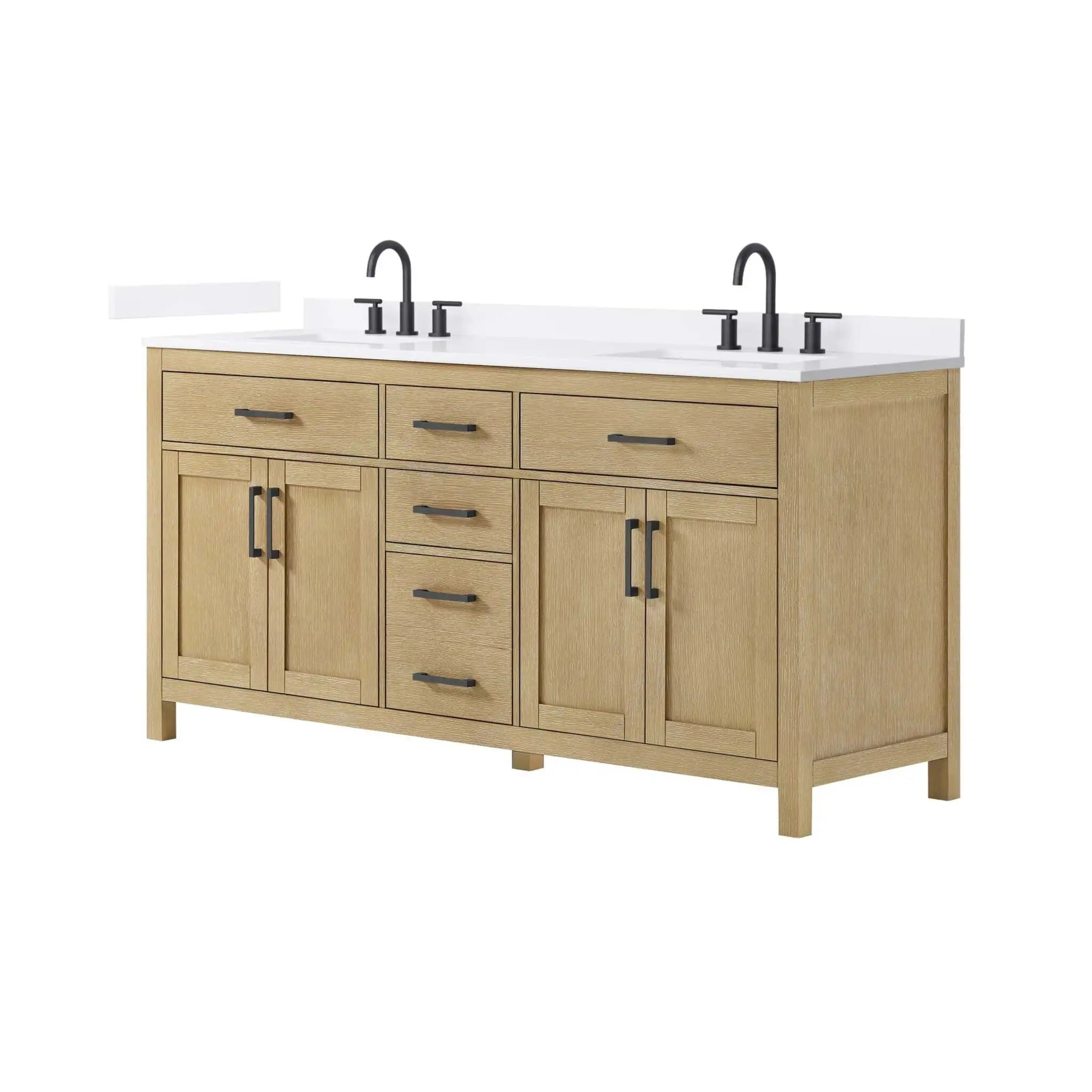 72" Beckett Double Bathroom Vanity in Whitewashed Oak with Matte Black Trim by Wyndham