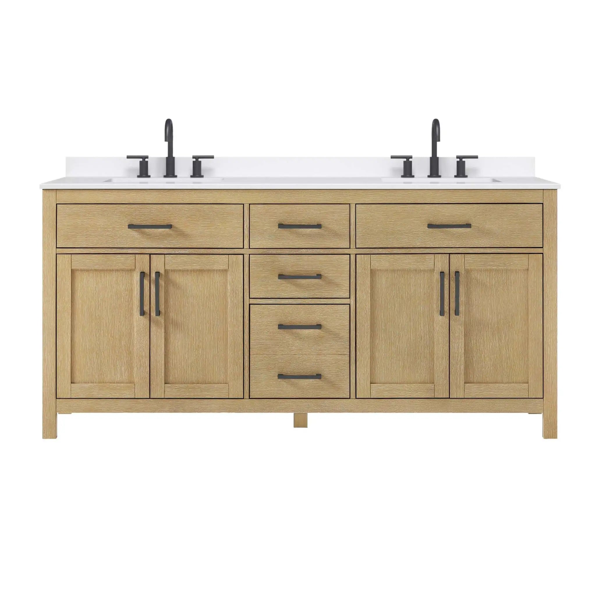 72" Beckett Double Bathroom Vanity in Whitewashed Oak with Matte Black Trim by Wyndham