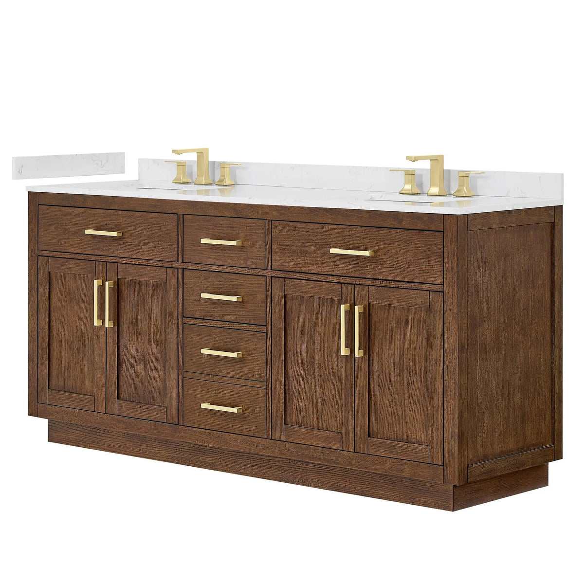 72" Beckett Double Bathroom Vanity with Toe Kick Dark Oak Brushed Gold Trim by wyndham View 15