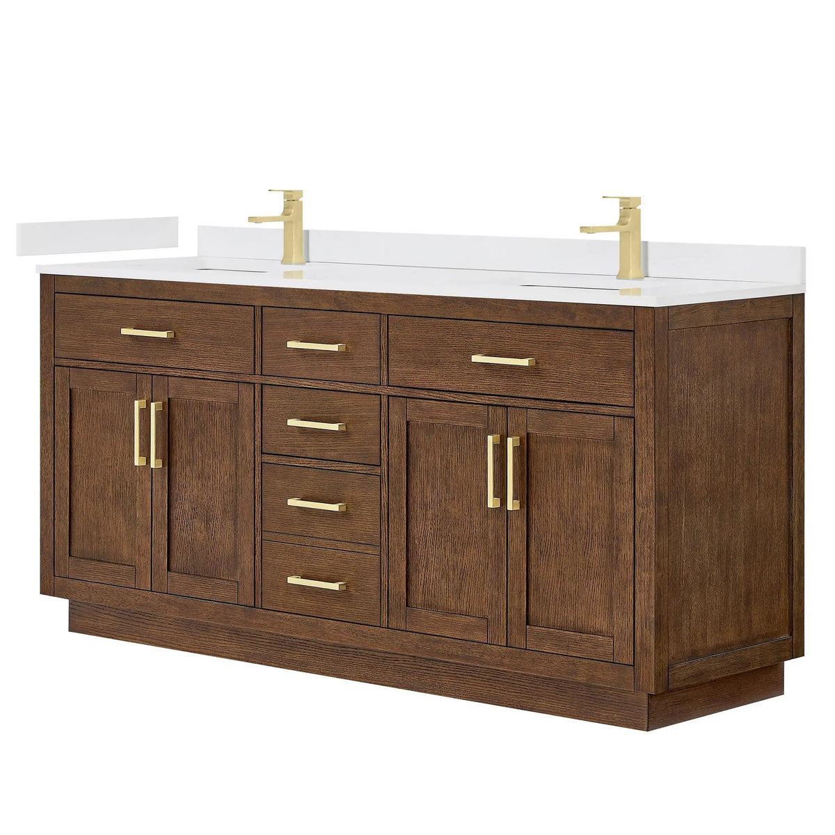 72" Beckett Double Bathroom Vanity with Toe Kick Dark Oak Brushed Gold Trim by wyndham View 30