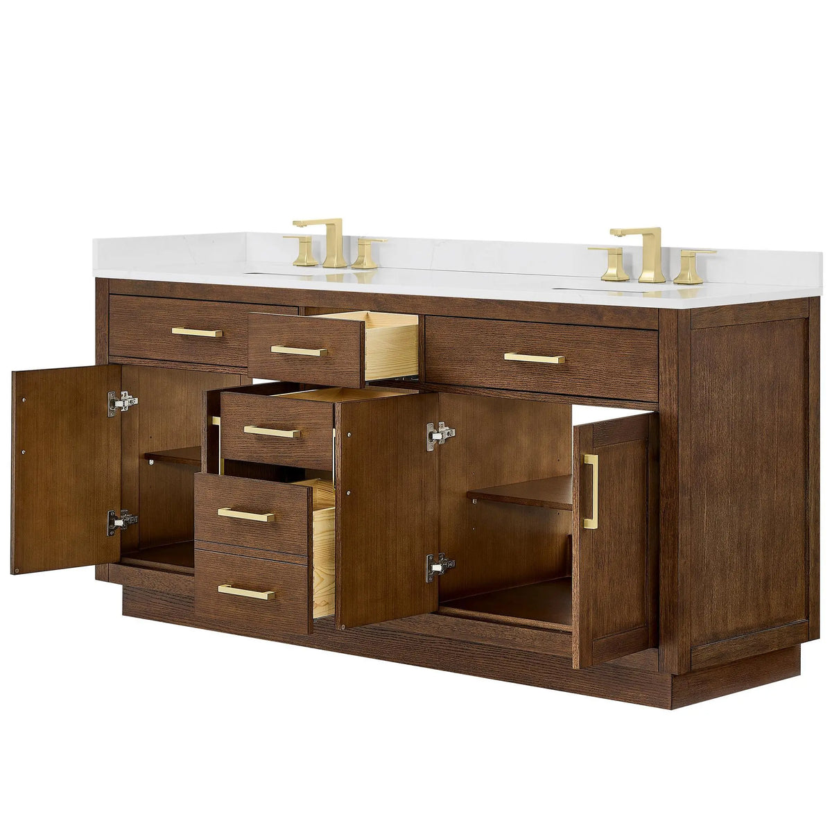 72" Beckett Double Bathroom Vanity with Toe Kick Dark Oak Brushed Gold Trim by wyndham View 33