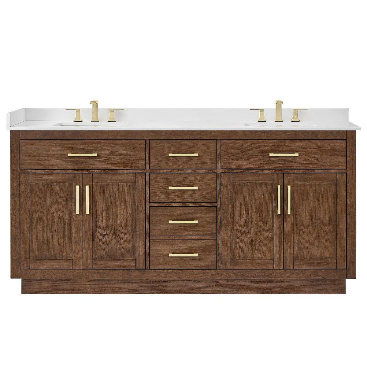 72" Beckett Double Bathroom Vanity with Toe Kick Dark Oak Brushed Gold Trim by wyndham View 36