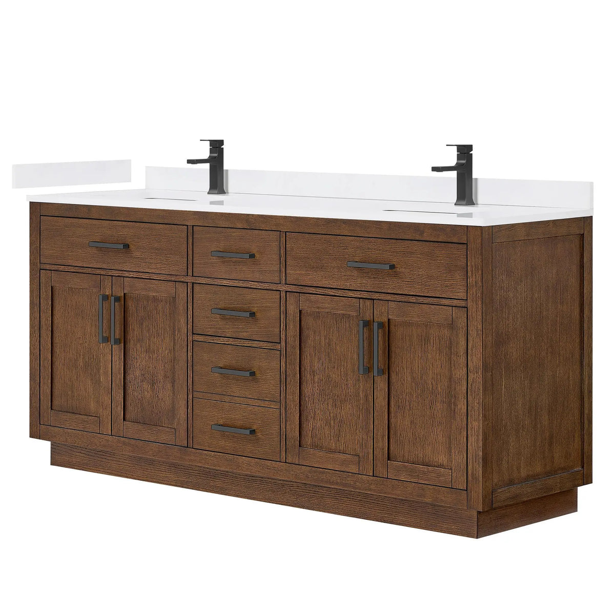 72" Beckett Double Bathroom Vanity with Toe Kick Dark Oak Matte Black Trim by wyndham View 10