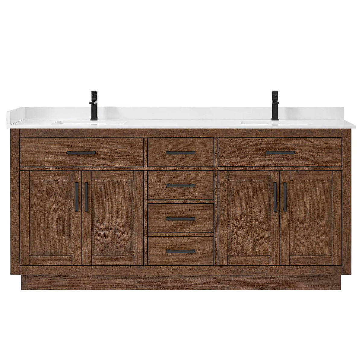 72" Beckett Double Bathroom Vanity with Toe Kick Dark Oak Matte Black Trim by wyndham View 6