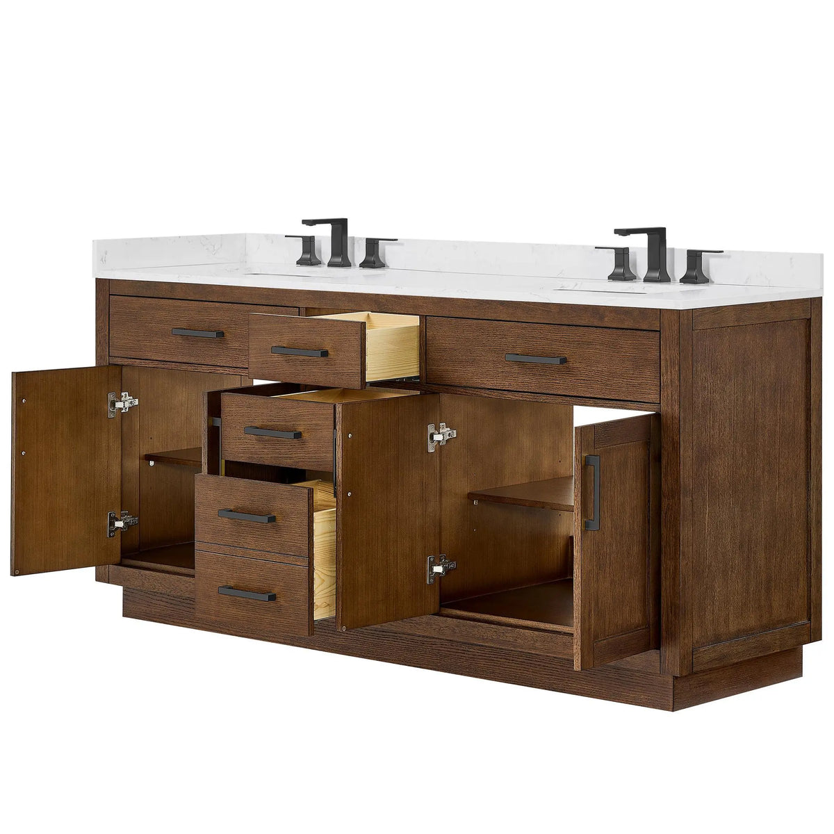 72" Beckett Double Bathroom Vanity with Toe Kick Dark Oak Matte Black Trim by wyndham View 13