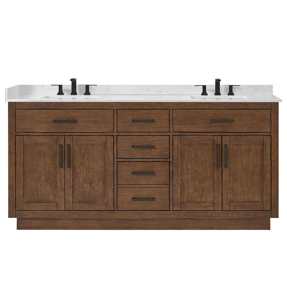 72" Beckett Double Bathroom Vanity with Toe Kick Dark Oak Matte Black Trim by wyndham View 11