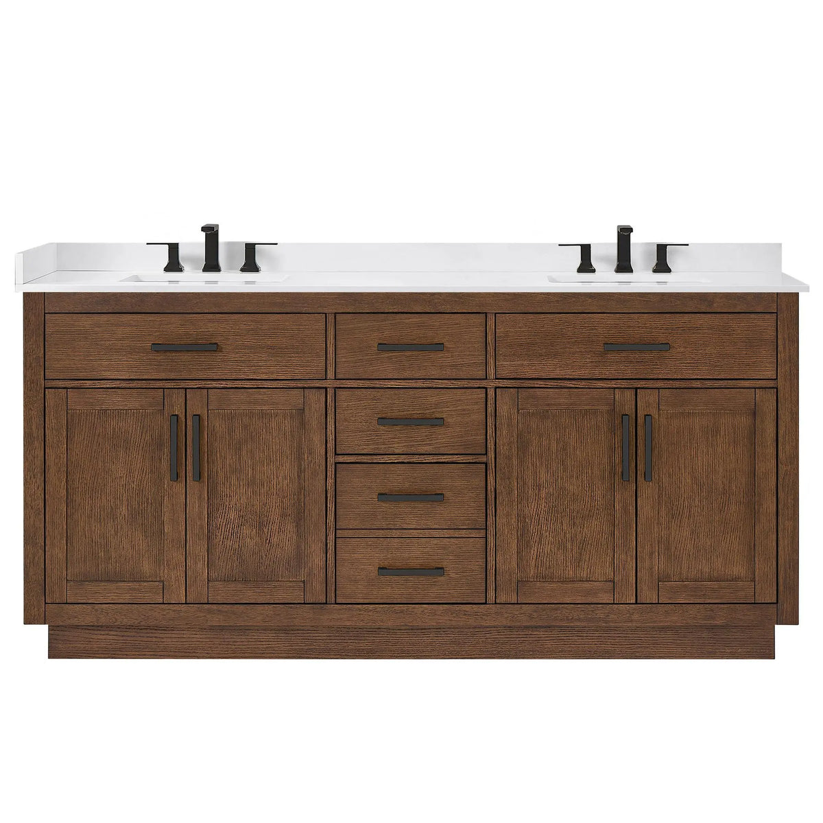 72" Beckett Double Bathroom Vanity with Toe Kick Dark Oak Matte Black Trim by wyndham View 16