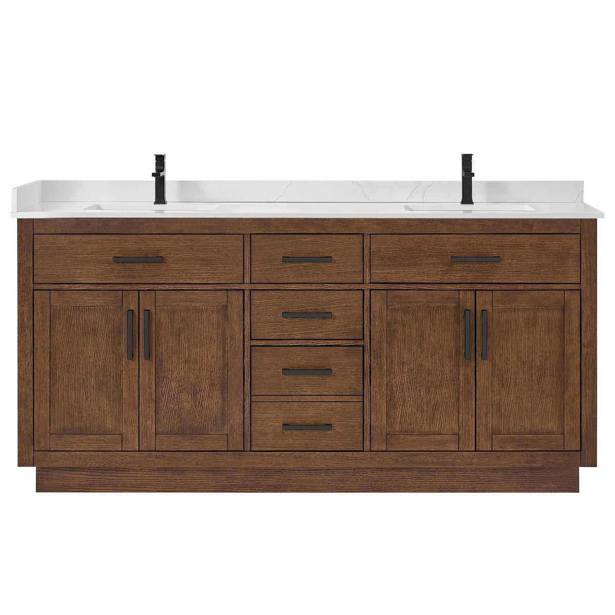 72" Beckett Double Bathroom Vanity with Toe Kick Dark Oak Matte Black Trim by wyndham View 21
